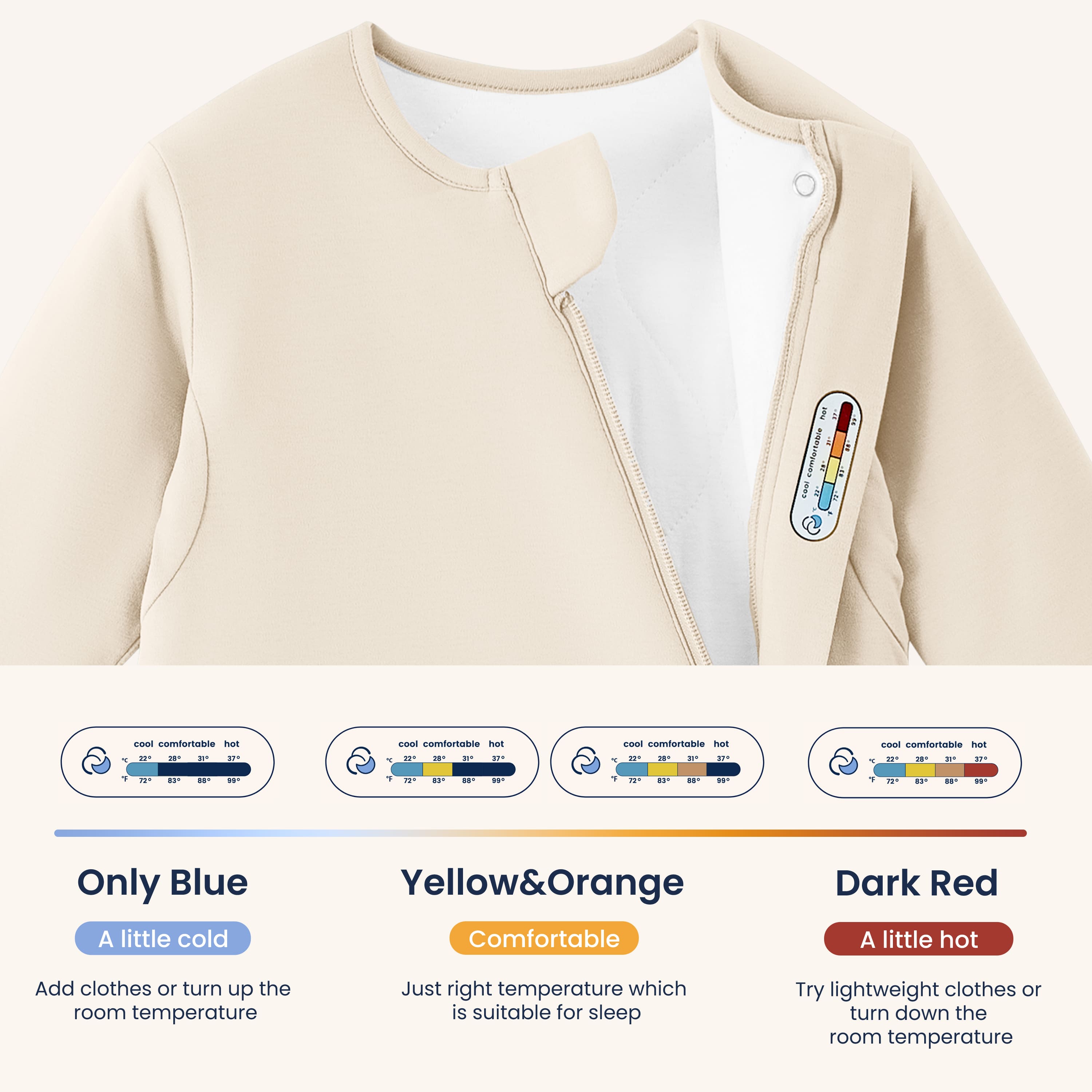 Warm Long Sleeve Sleep Sack 2.5 TOG - Organic Cotton & Camel Wool - Cream