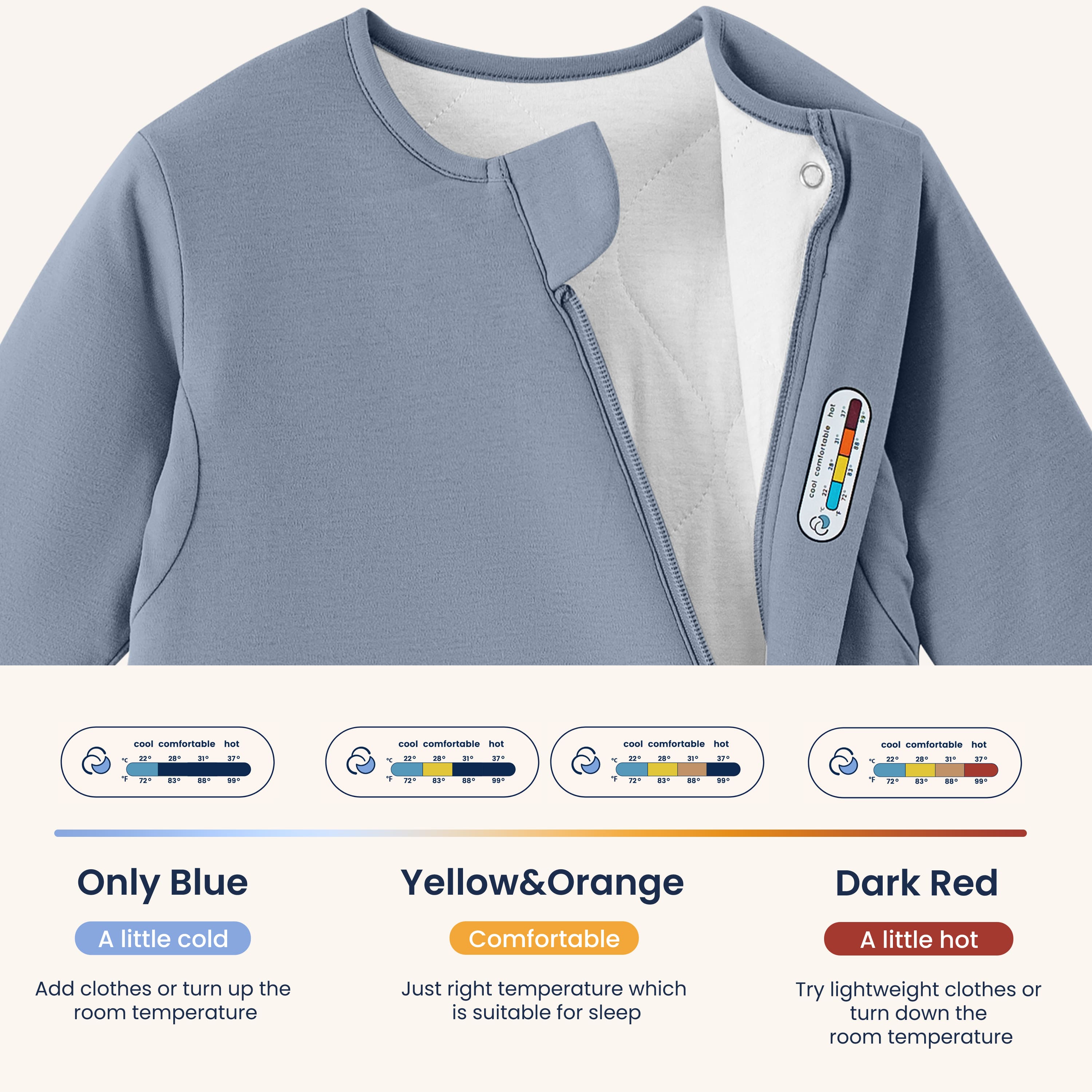 Warm Long Sleeve Sleep Sack 2.5 TOG - Organic Cotton & Camel Wool - Misty Blue