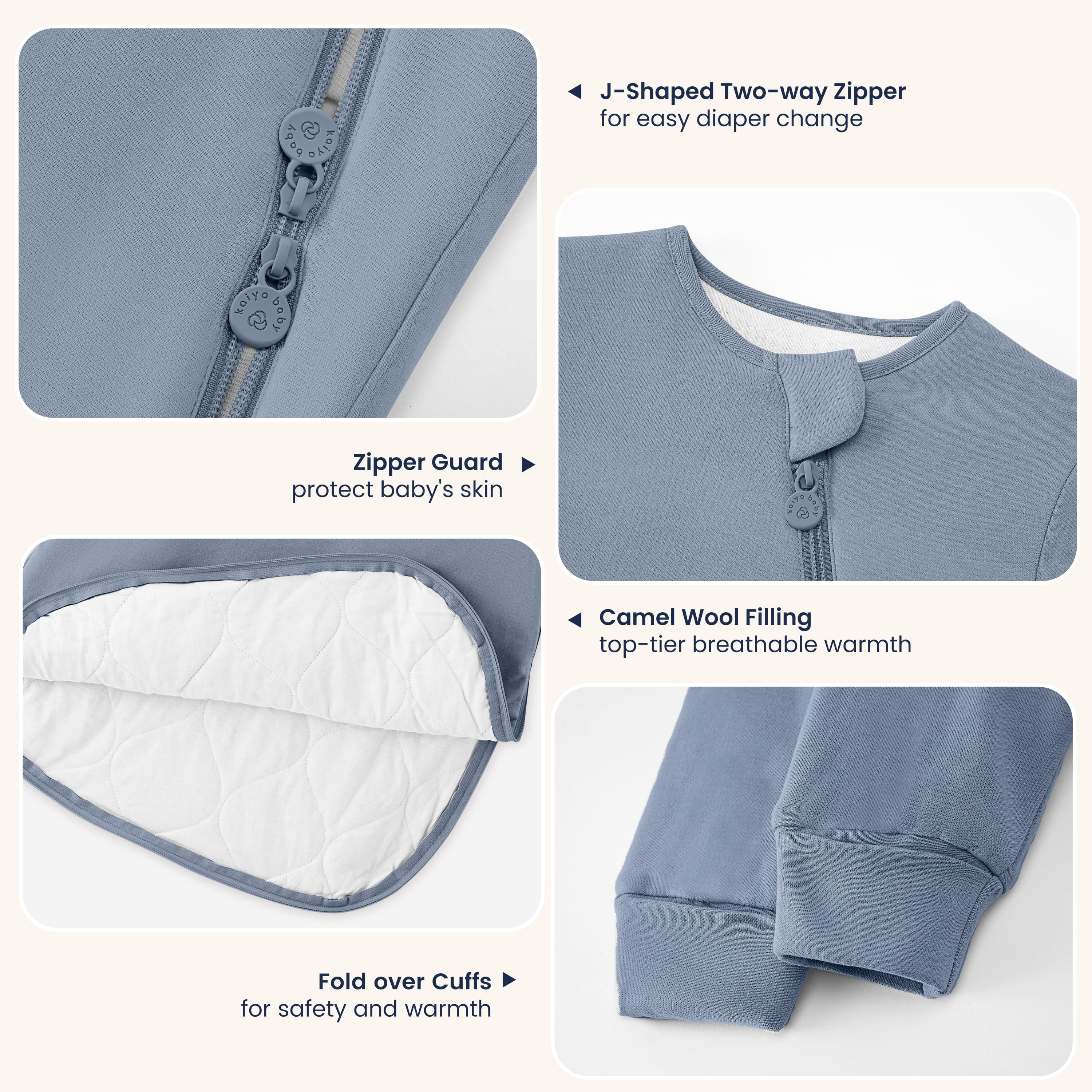 Warm Long Sleeve Sleep Sack 2.5 TOG - Organic Cotton & Camel Wool - Flint Stone