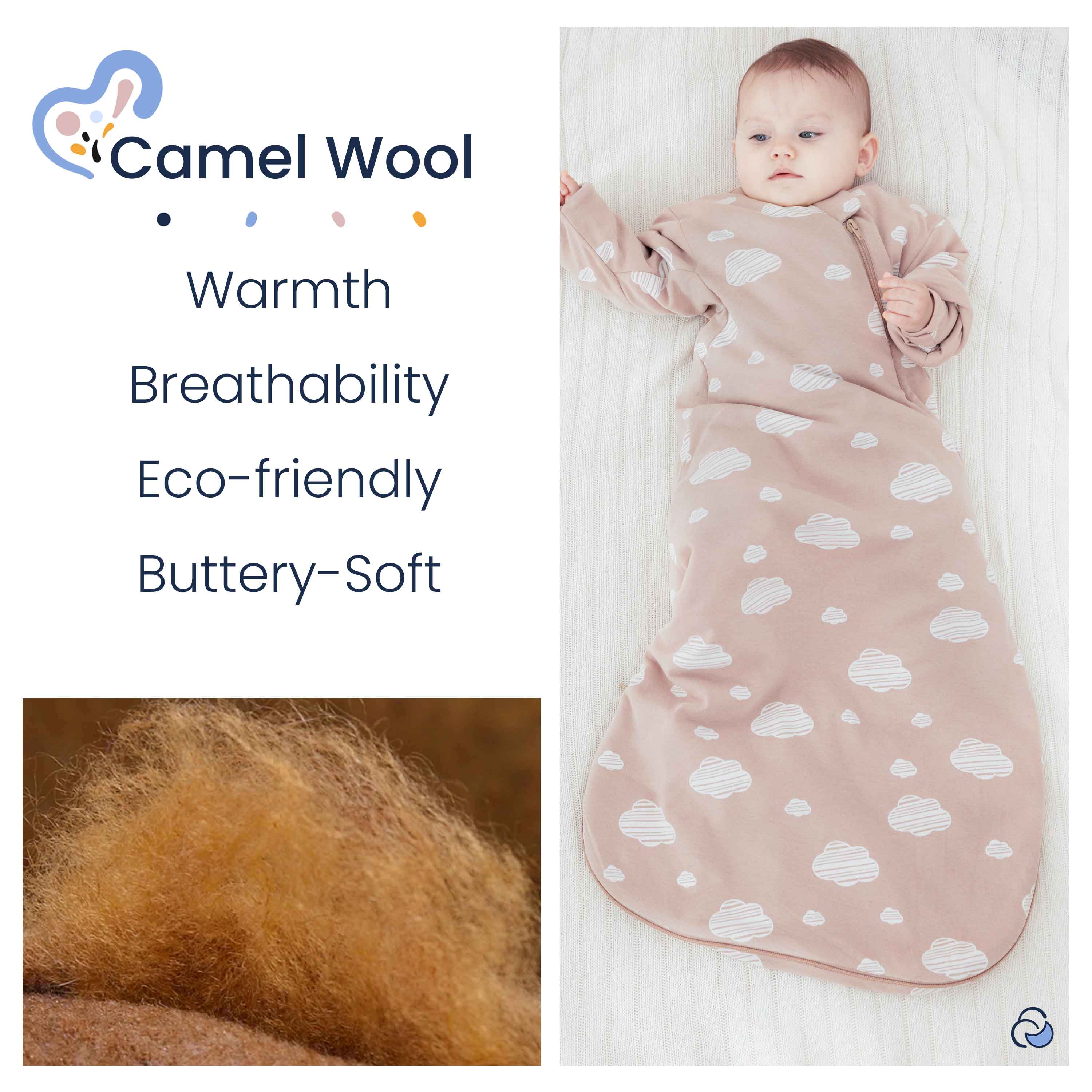 Organic Cotton & Camel Wool Long Sleeve Sleep Sack 2.5 TOG - Pink Sky