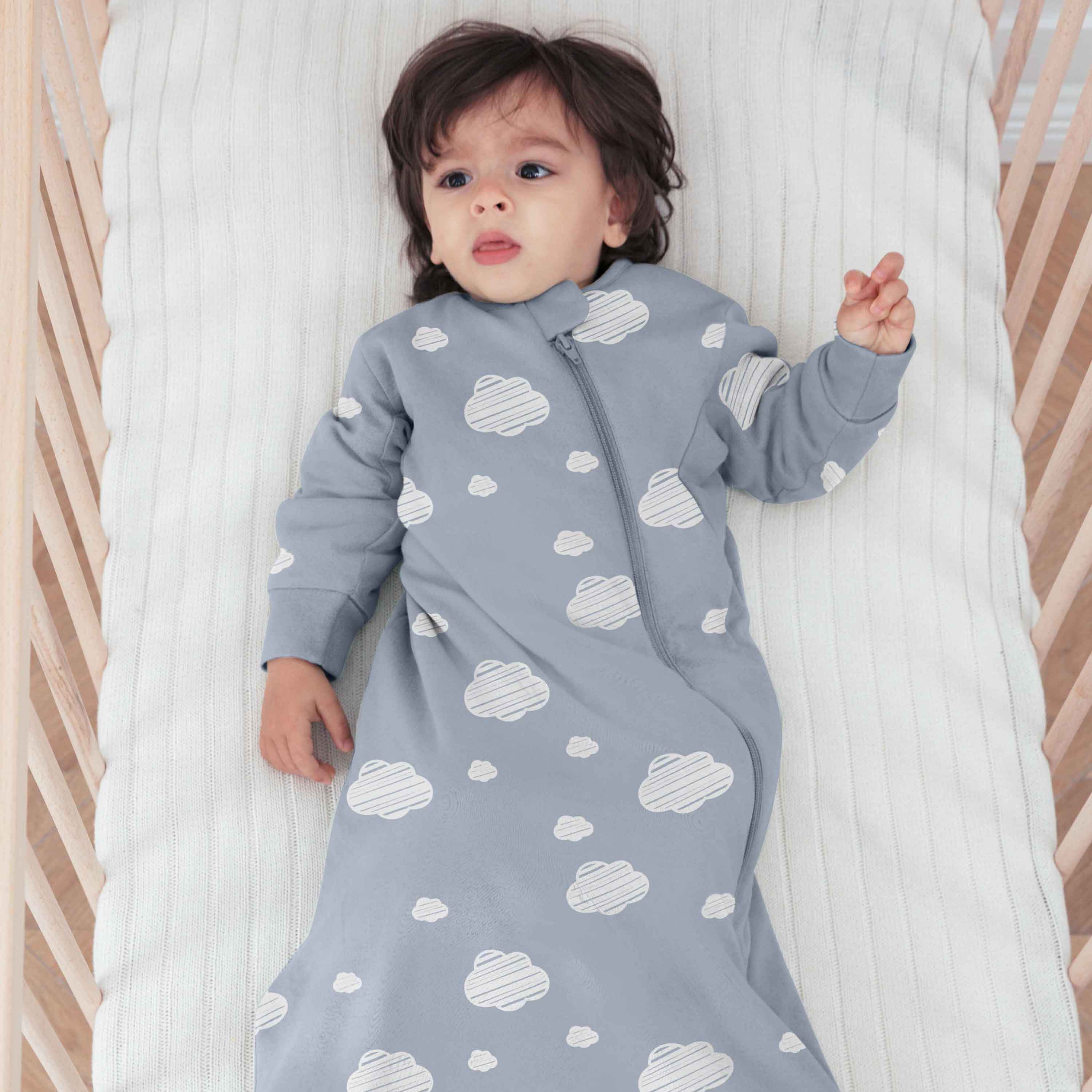Organic Cotton & Camel Wool Winter Sleeping Bag With Arms 3.5 TOG - Blue Sky