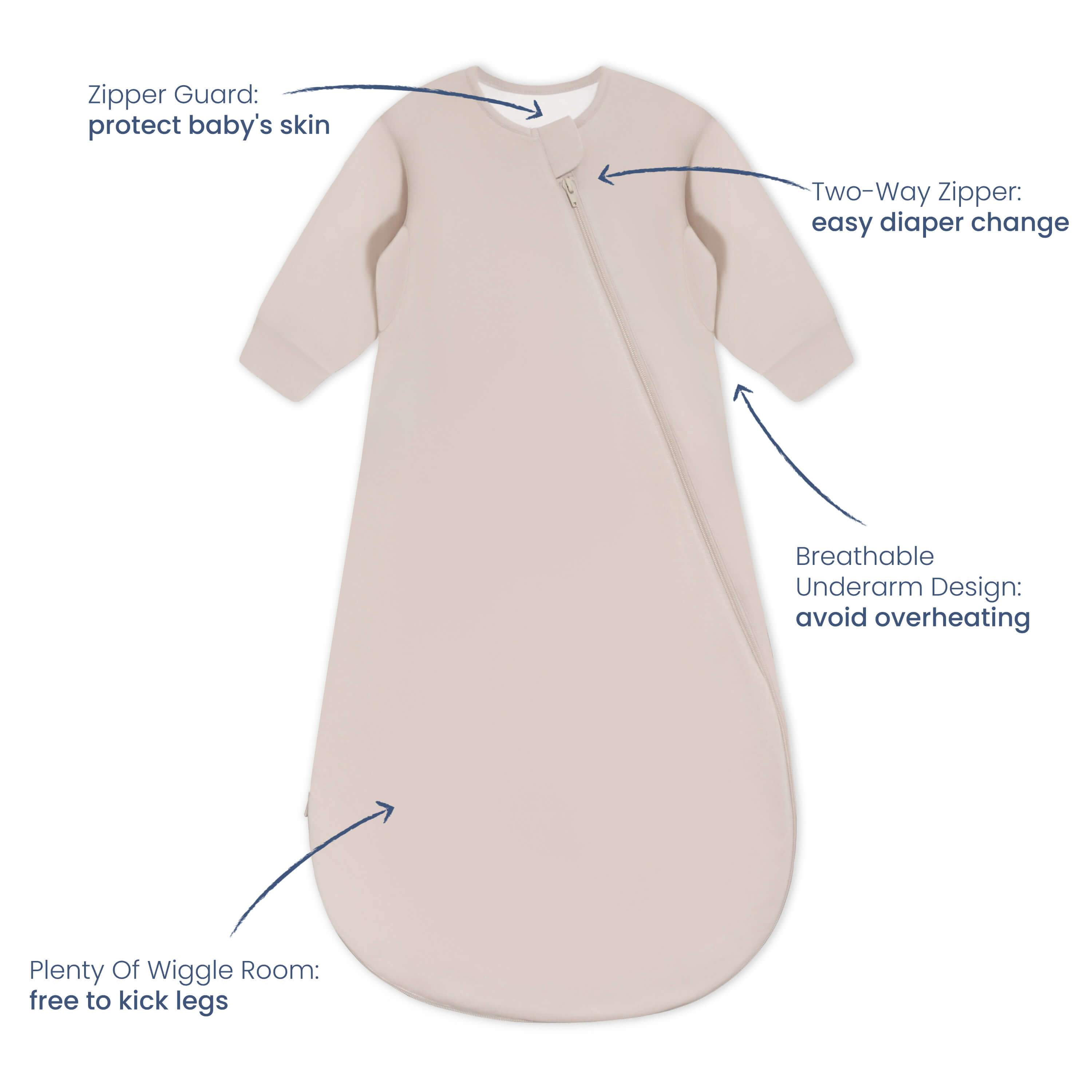Organic Cotton & Camel Wool Long Sleeve Sleep Sack 1.0 TOG - Dusty Pink