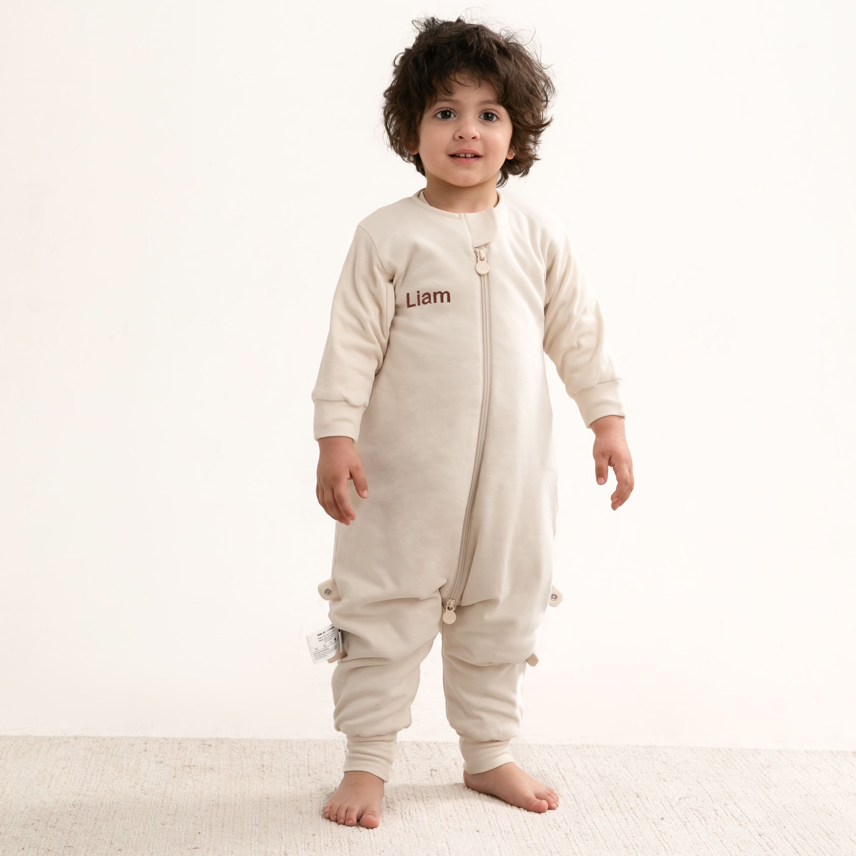 All Season Long Sleeve Sleep Sack Walker 1.0 TOG - Organic Cotton & Camel Wool - Cream - boy image