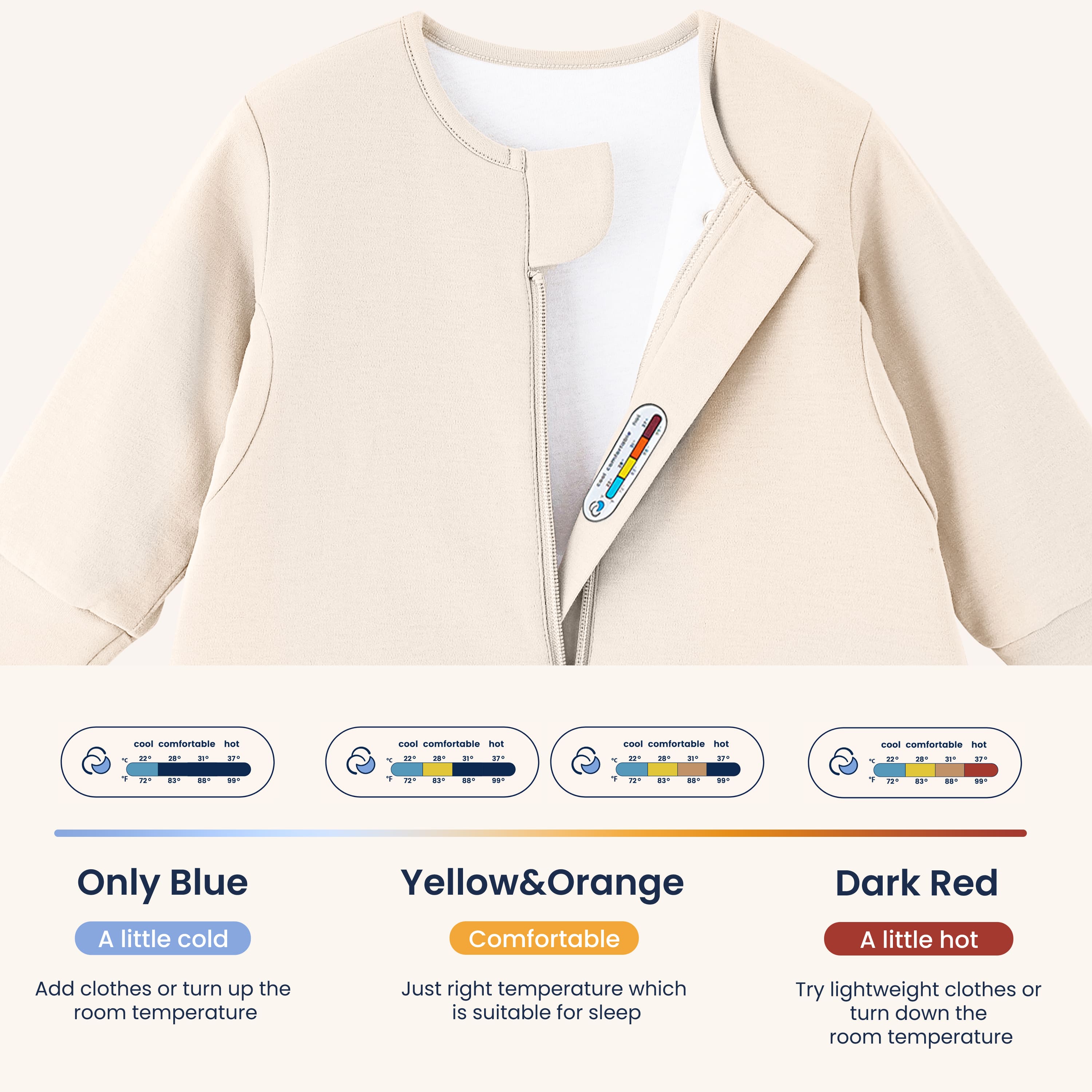 All Season Long Sleeve Sleep Sack Walker 1.0 TOG - Organic Cotton & Camel Wool - Cream - sticker