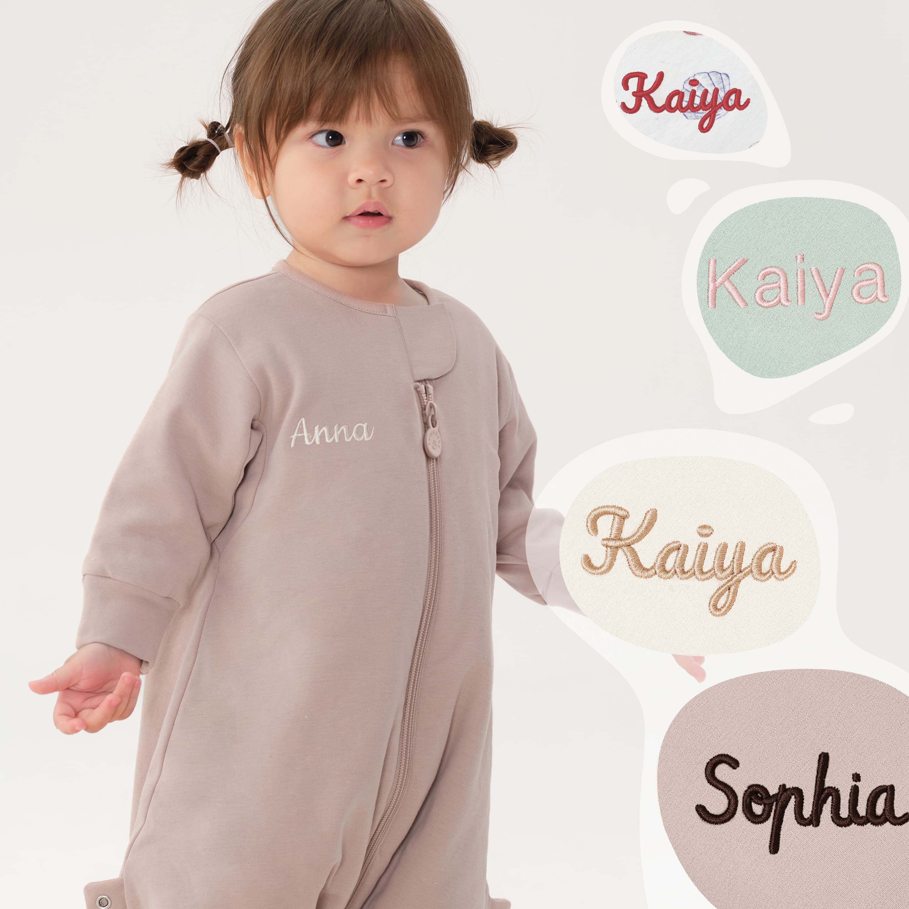 All Season Long Sleeve Sleep Sack Walker 1.0 TOG - Organic Cotton & Camel Wool - Dusty Pink - emboidery