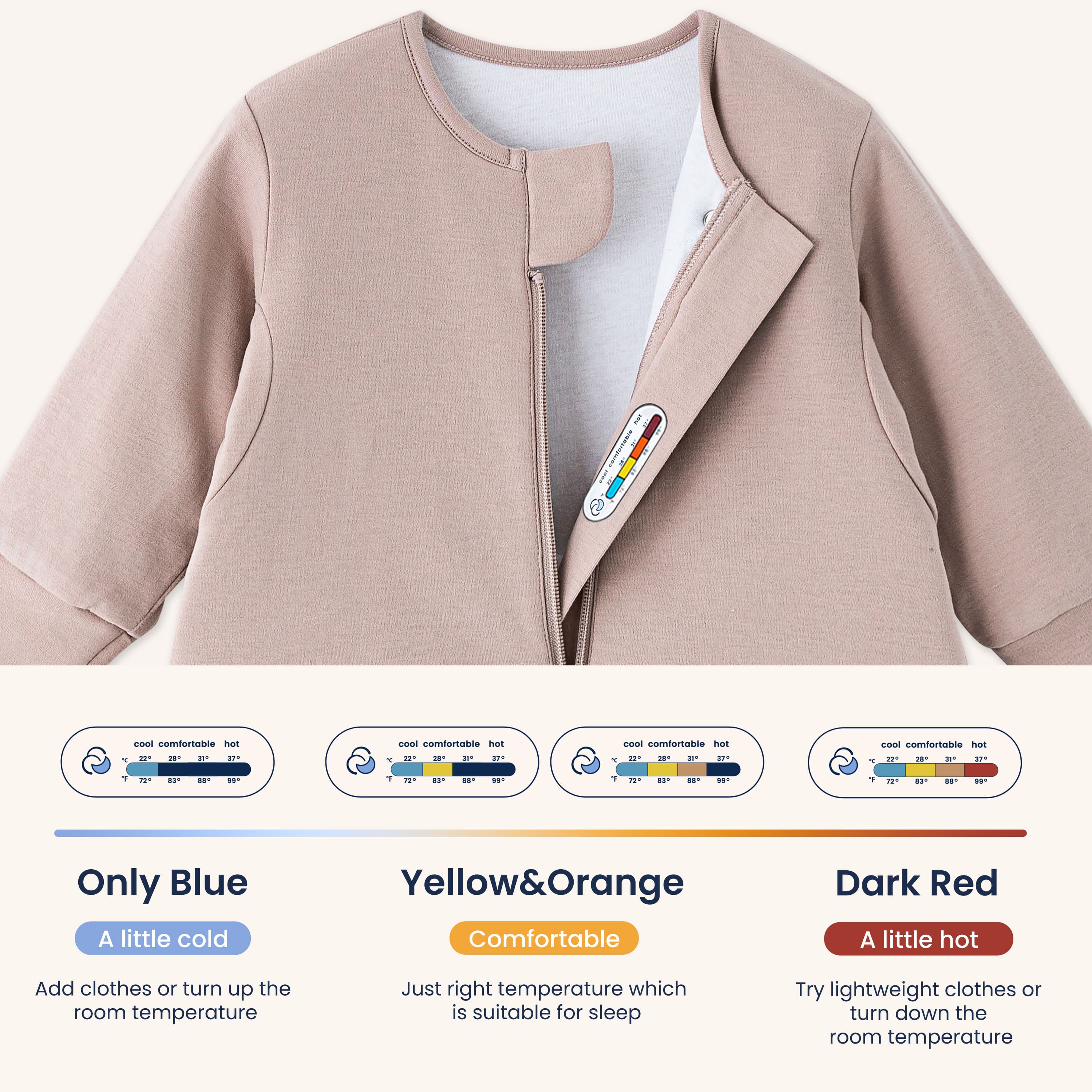 All Season Long Sleeve Sleep Sack Walker 1.0 TOG - Organic Cotton & Camel Wool - Dusty Pink - sticker