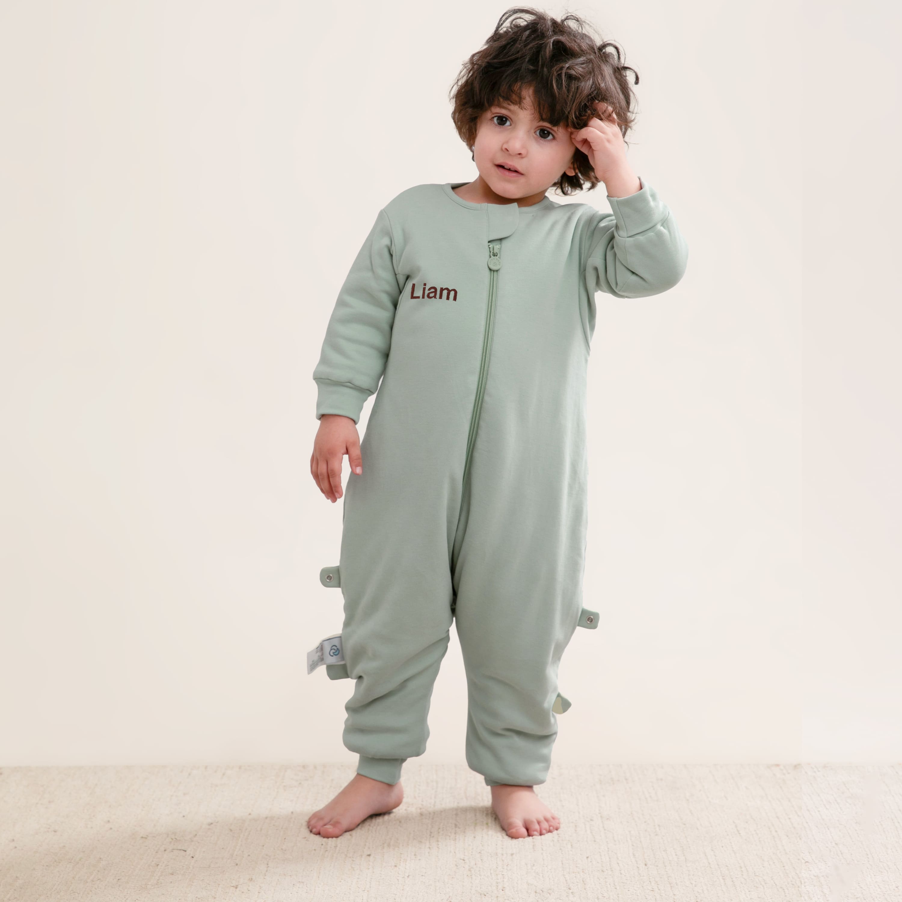 All Season Long Sleeve Sleep Sack Walker 1.0 TOG - Organic Cotton & Camel Wool - Pea Green - boy image