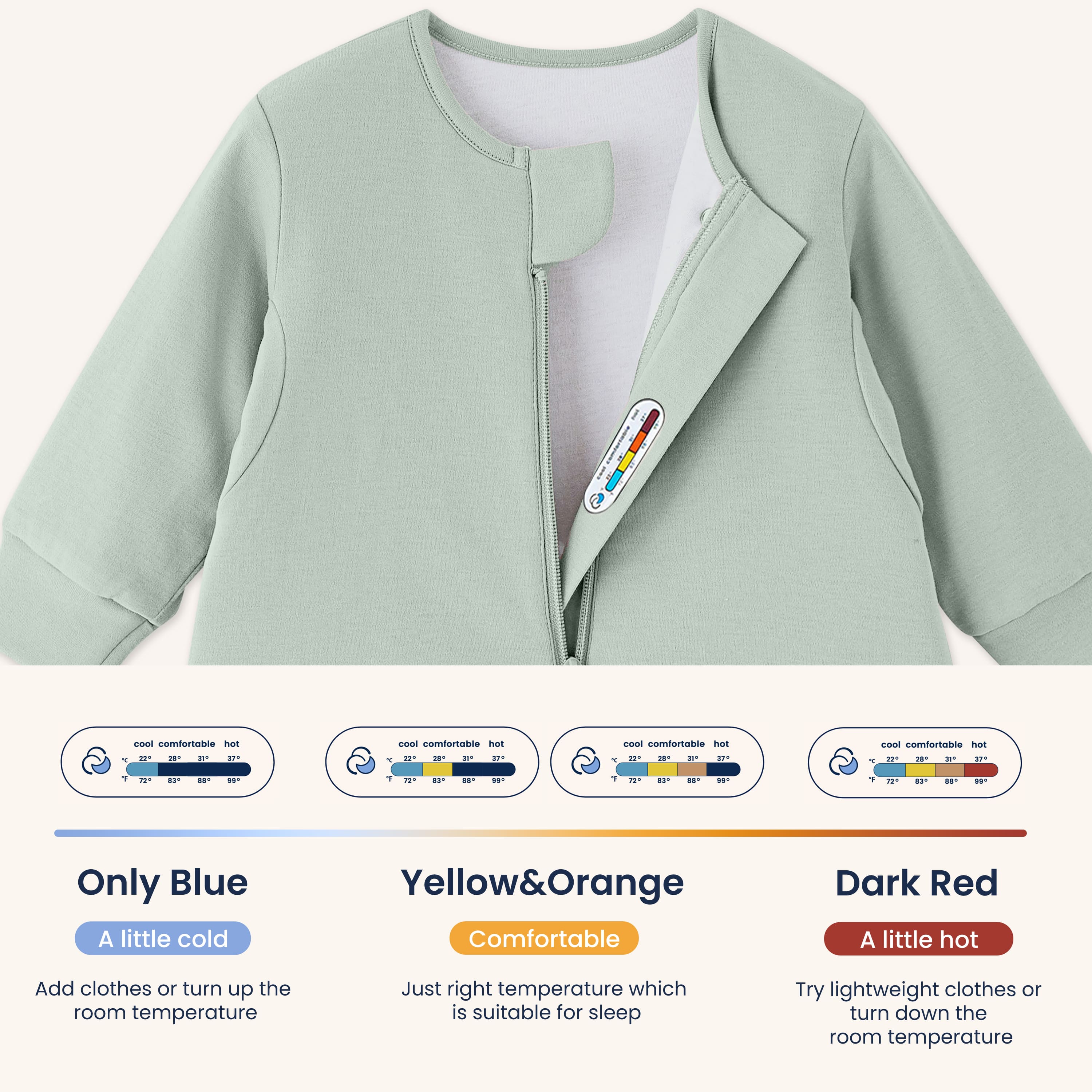 All Season Long Sleeve Sleep Sack Walker 1.0 TOG - Organic Cotton & Camel Wool - Pea Green - sticker