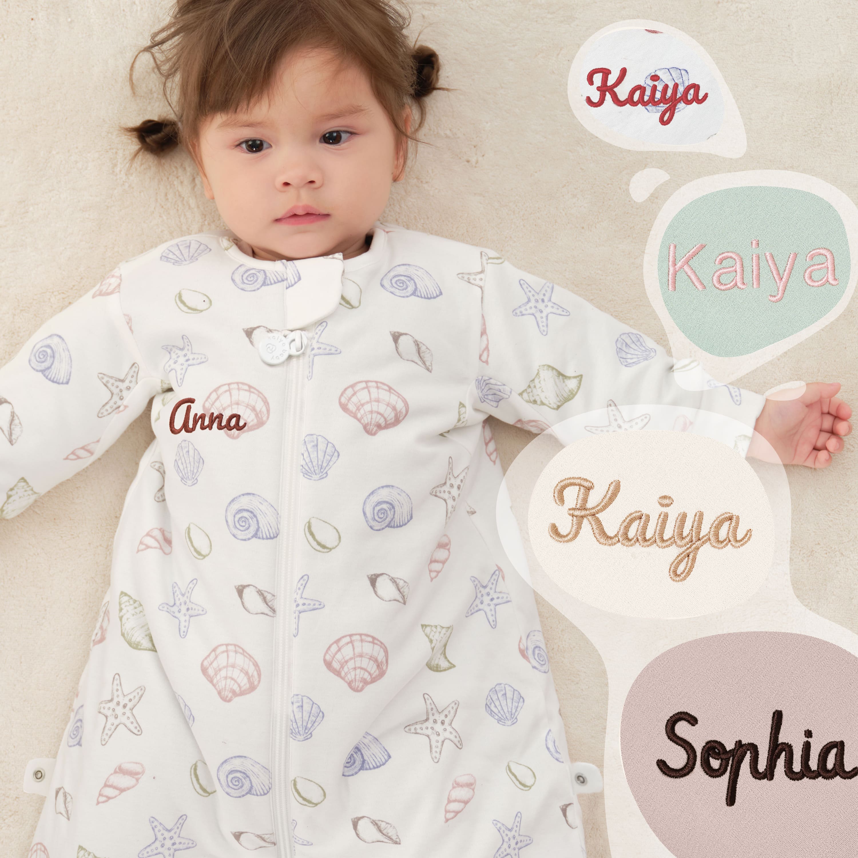 All Season Long Sleeve Sleep Sack Walker 1.0 TOG - Organic Cotton & Camel Wool - Shell - embroidery