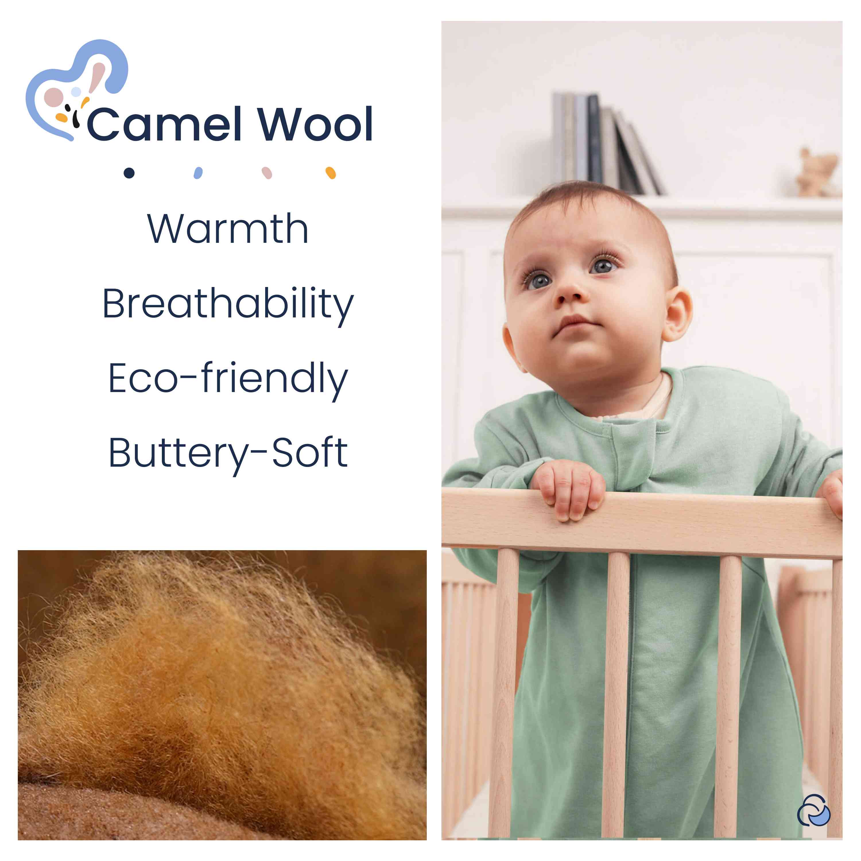 Organic Cotton & Camel Wool Long Sleeve Sleep Sack Walker 1.0 TOG - Pea Green