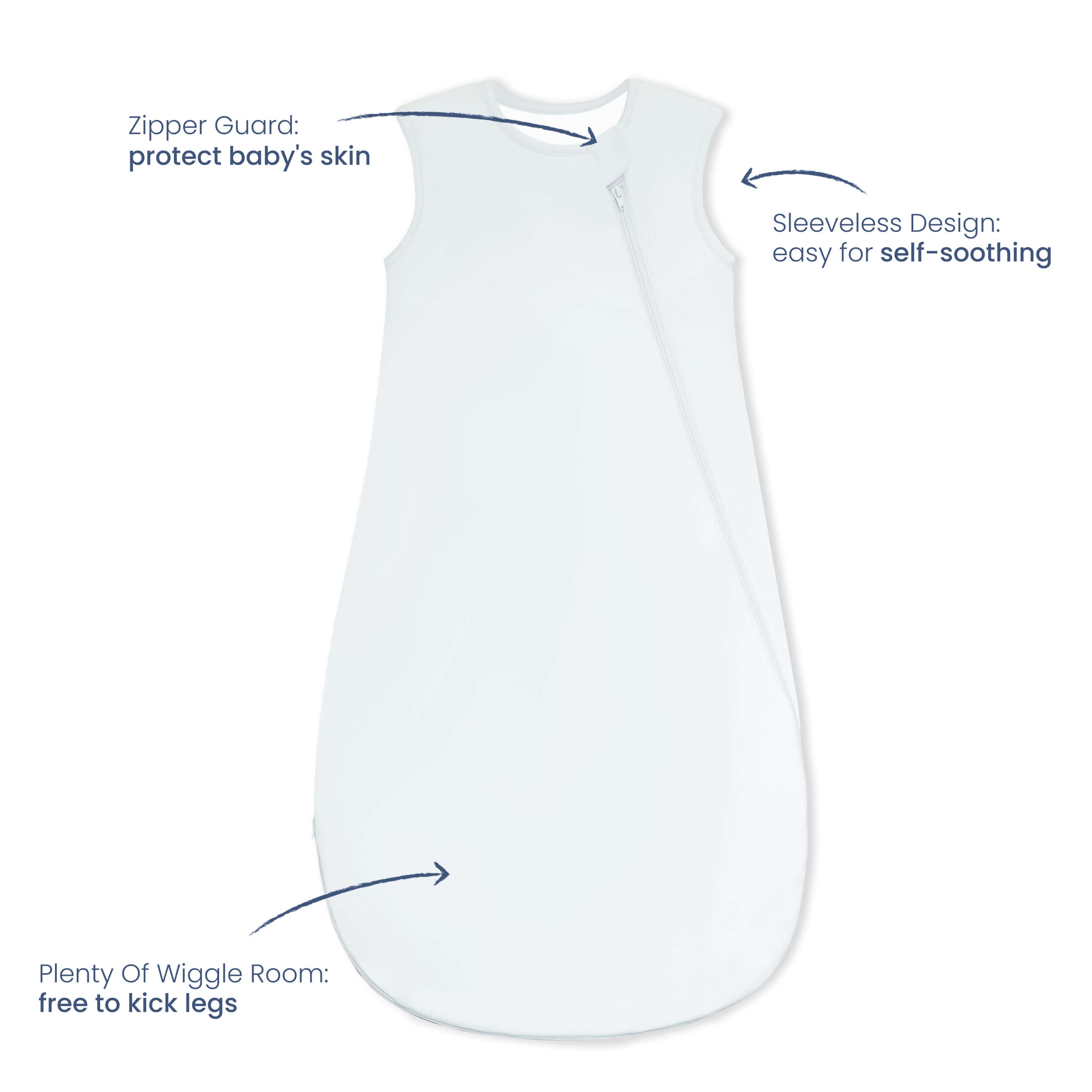 Organic Cotton & Camel Wool Sleeveless Sleep Sack 1.0 TOG - Baby Blue