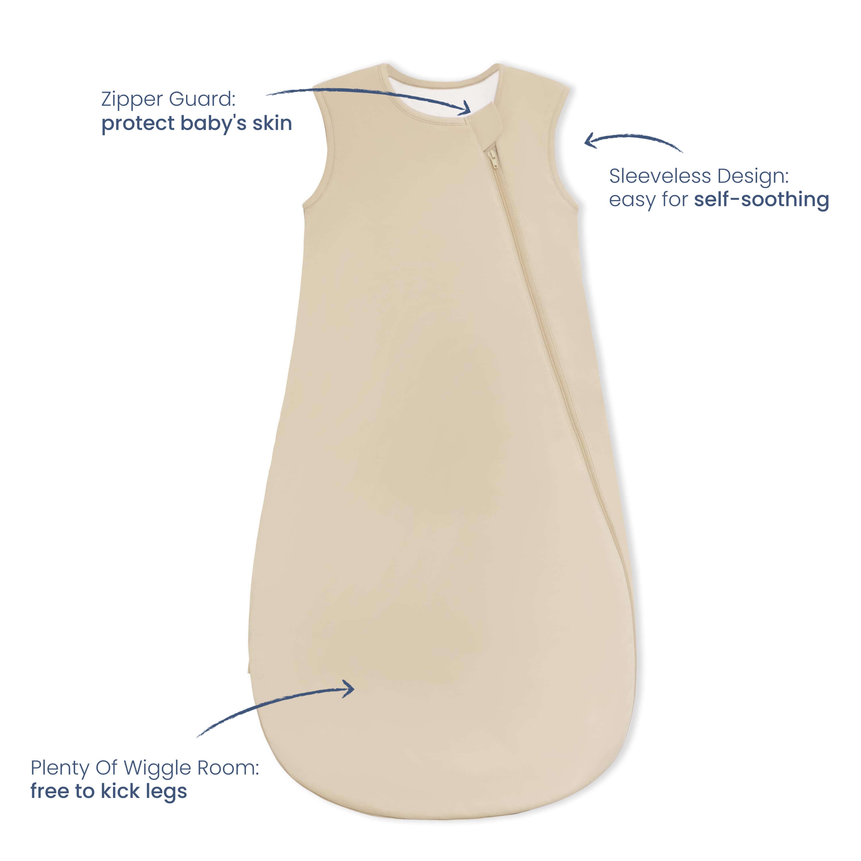 All Season Sleeveless Sleep Sack 1.0 TOG - Organic Cotton & Camel Wool - Beige