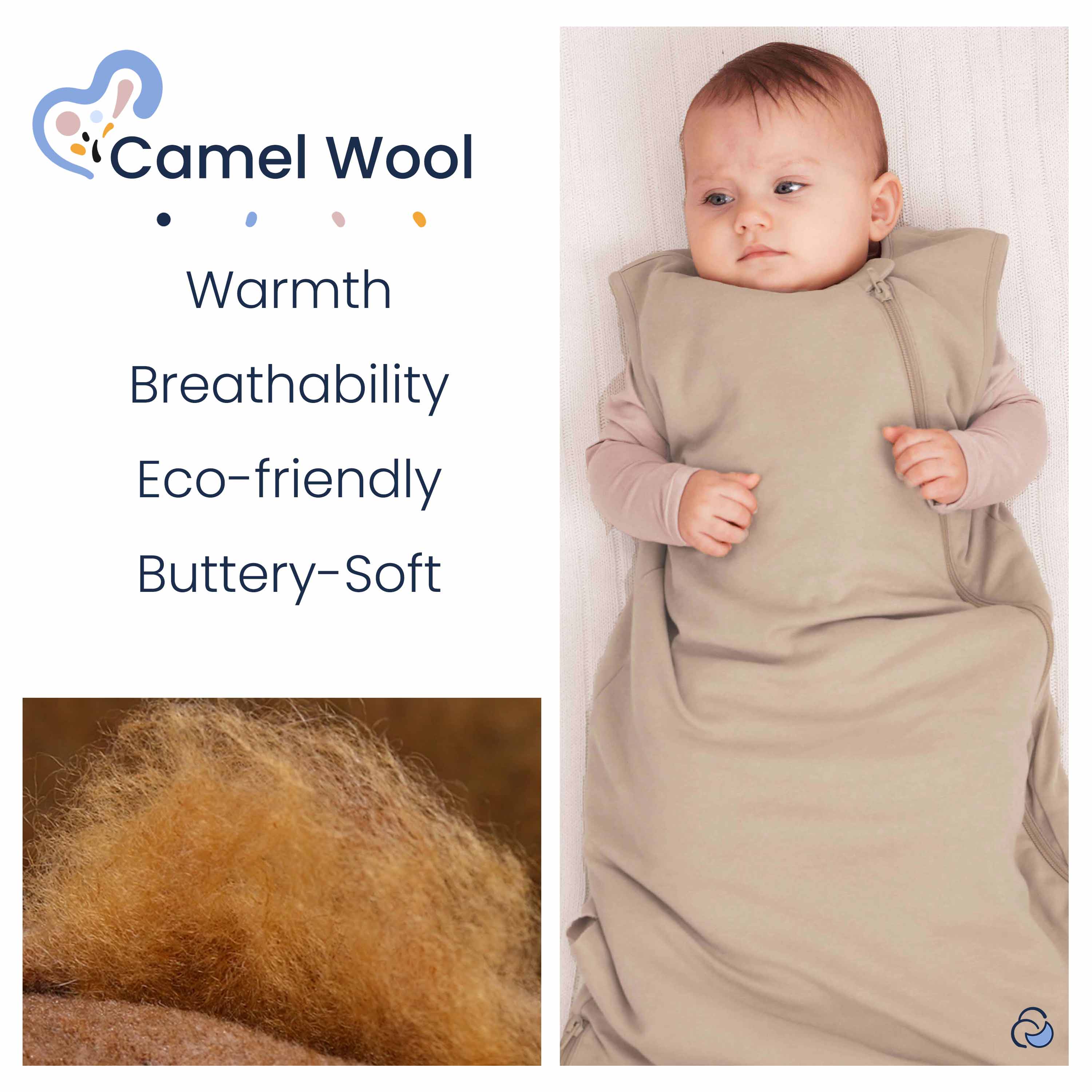 All Season Sleeveless Sleep Sack 1.0 TOG - Organic Cotton & Camel Wool - Beige