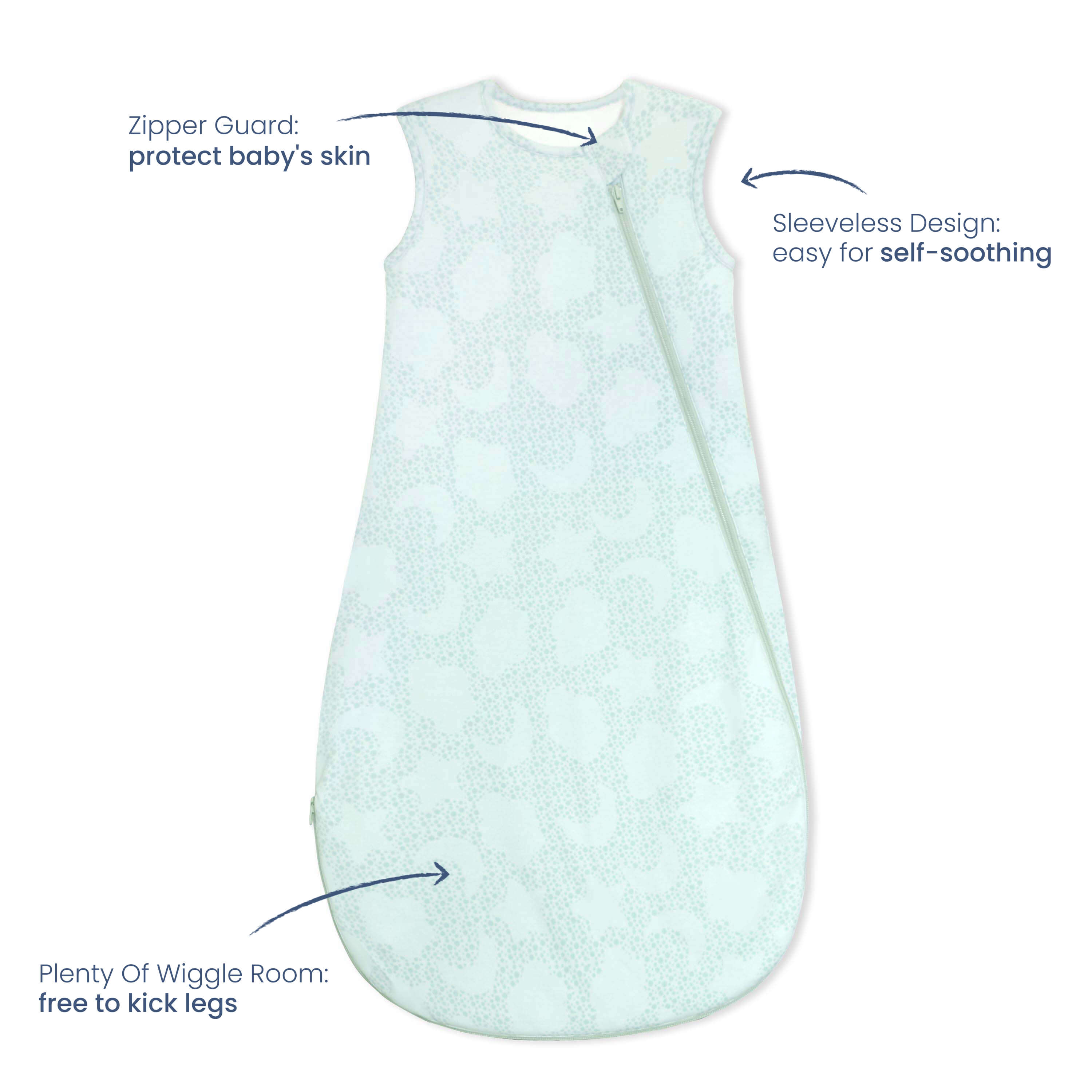 All Season Sleeveless Sleep Sack 1.0 TOG - Organic Cotton & Camel Wool - Mint Sky
