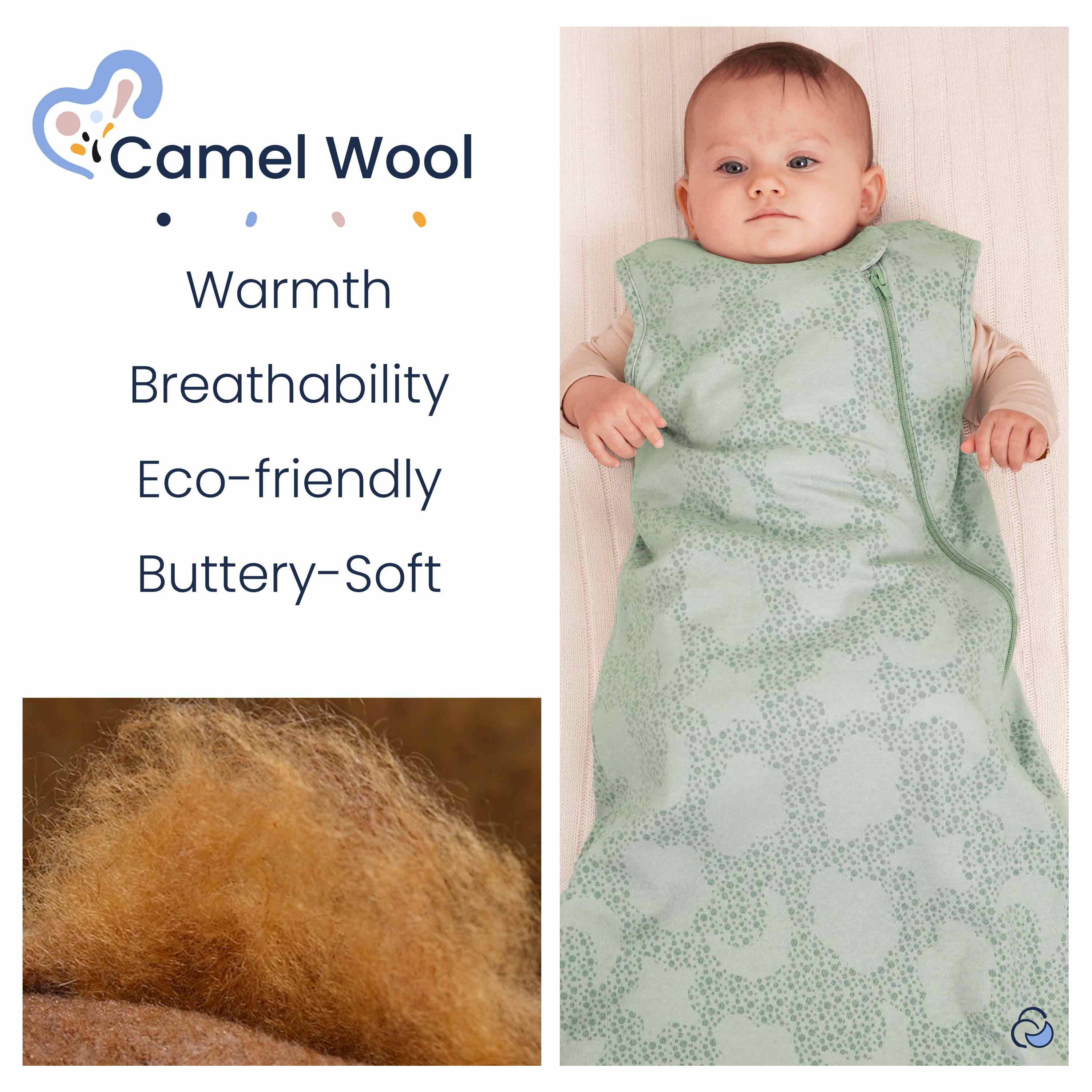 All Season Sleeveless Sleep Sack 1.0 TOG - Organic Cotton & Camel Wool - Mint Sky