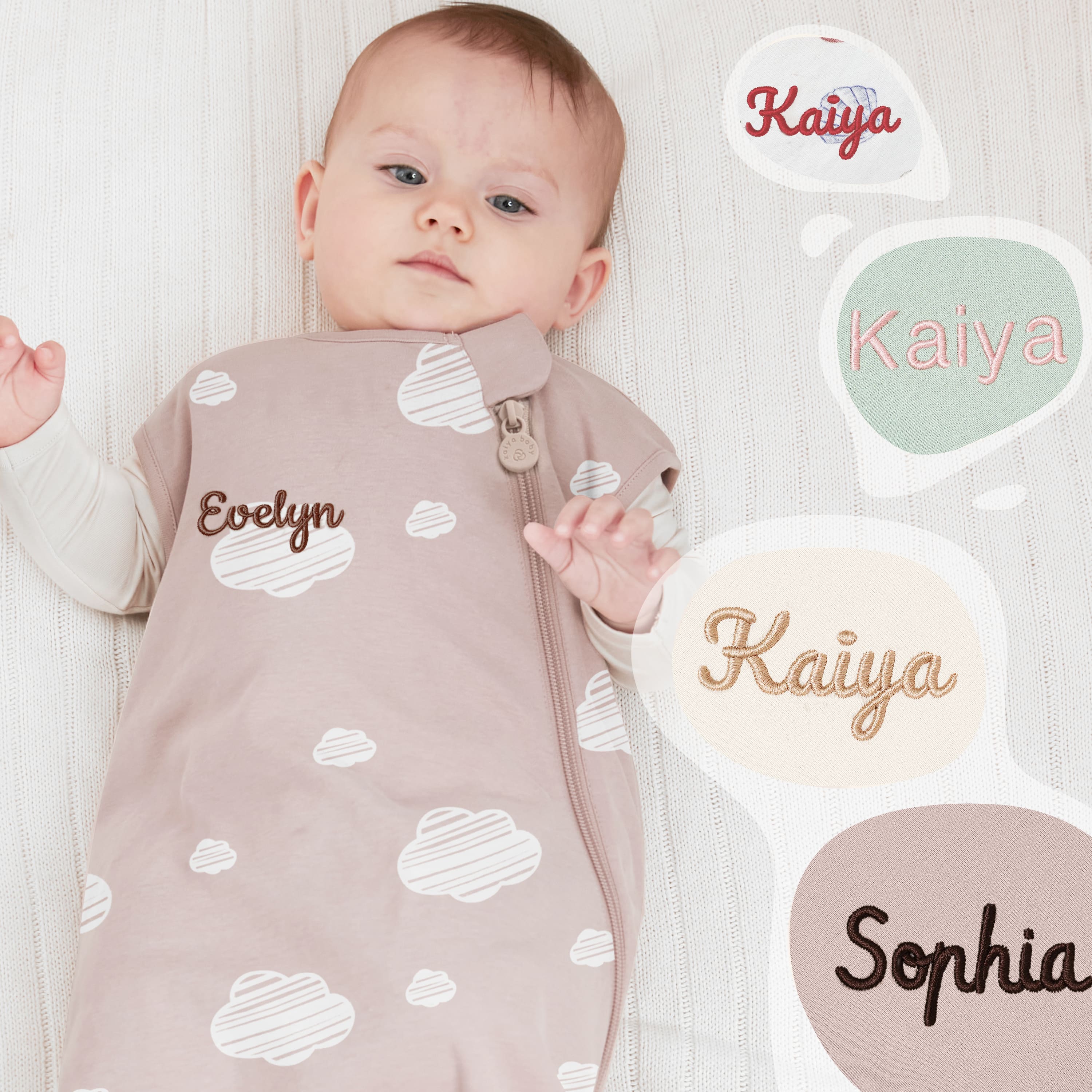 All Season Sleeveless Sleep Sack 1.0 TOG - Organic Cotton & Camel Wool - Pink Sky - Embroidery