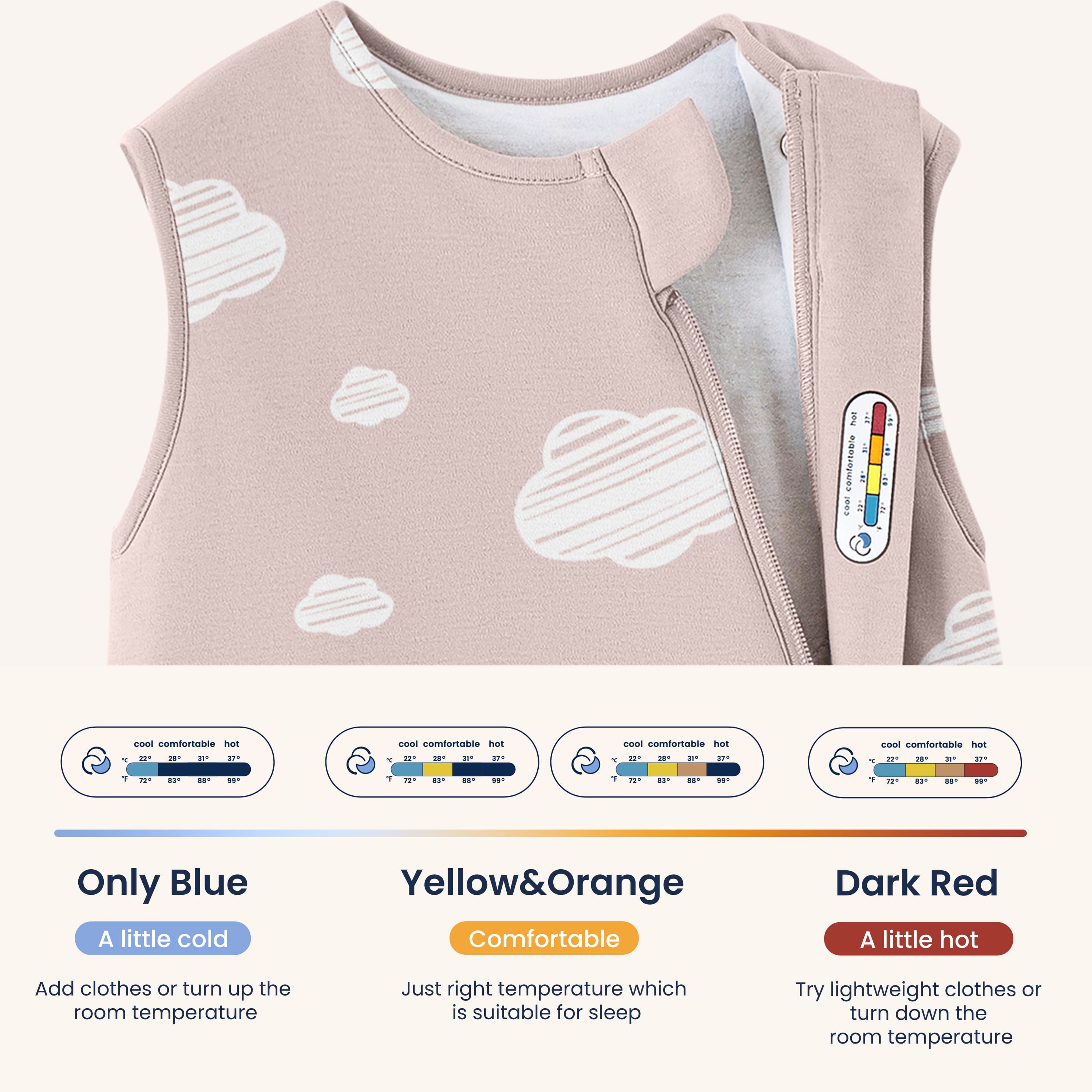 All Season Sleeveless Sleep Sack 1.0 TOG - Organic Cotton & Camel Wool - Pink Sky - Sticker