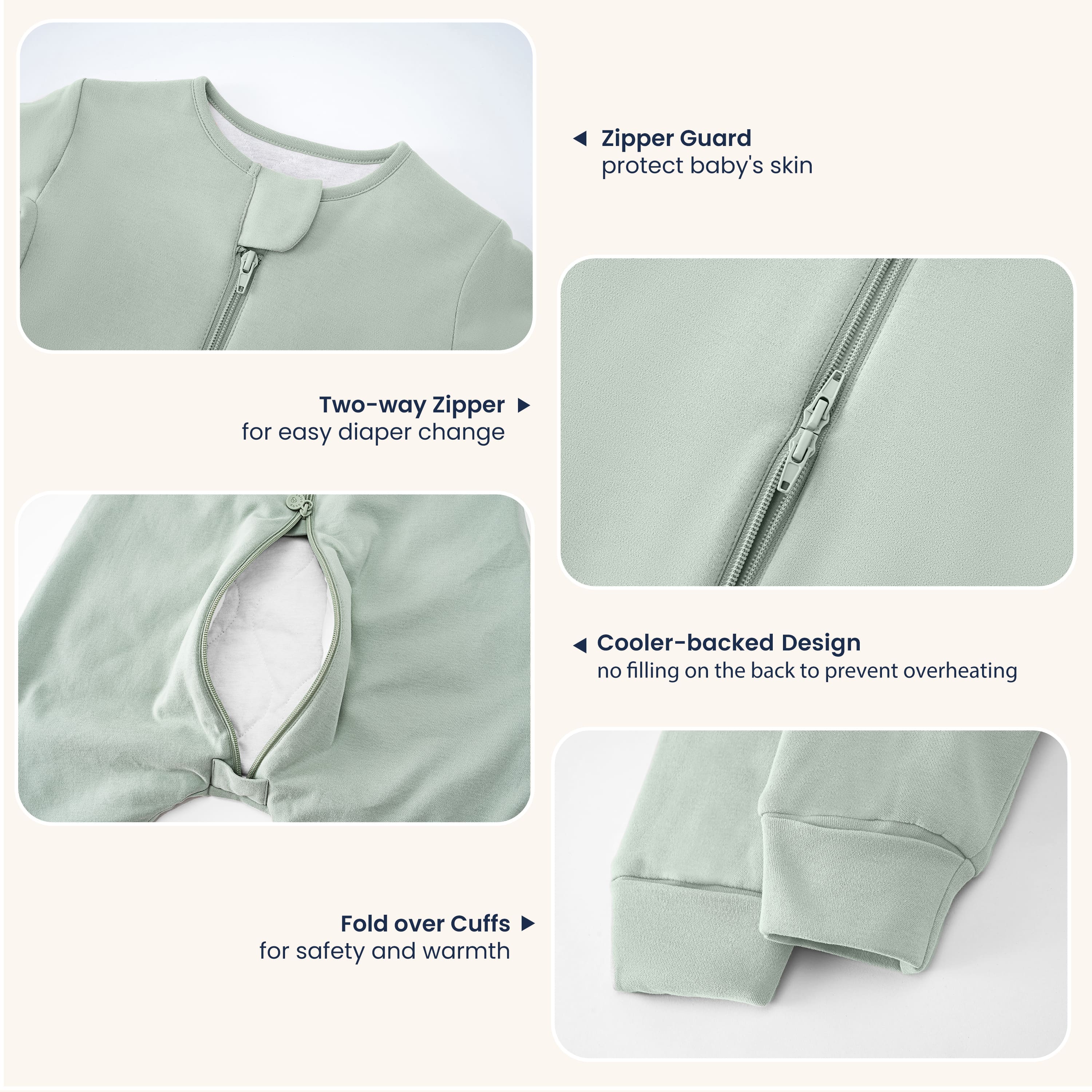 All Season Sleeveless Sleep Sack Walker 1.0 TOG - Organic Cotton & Camel Wool - Pea Green