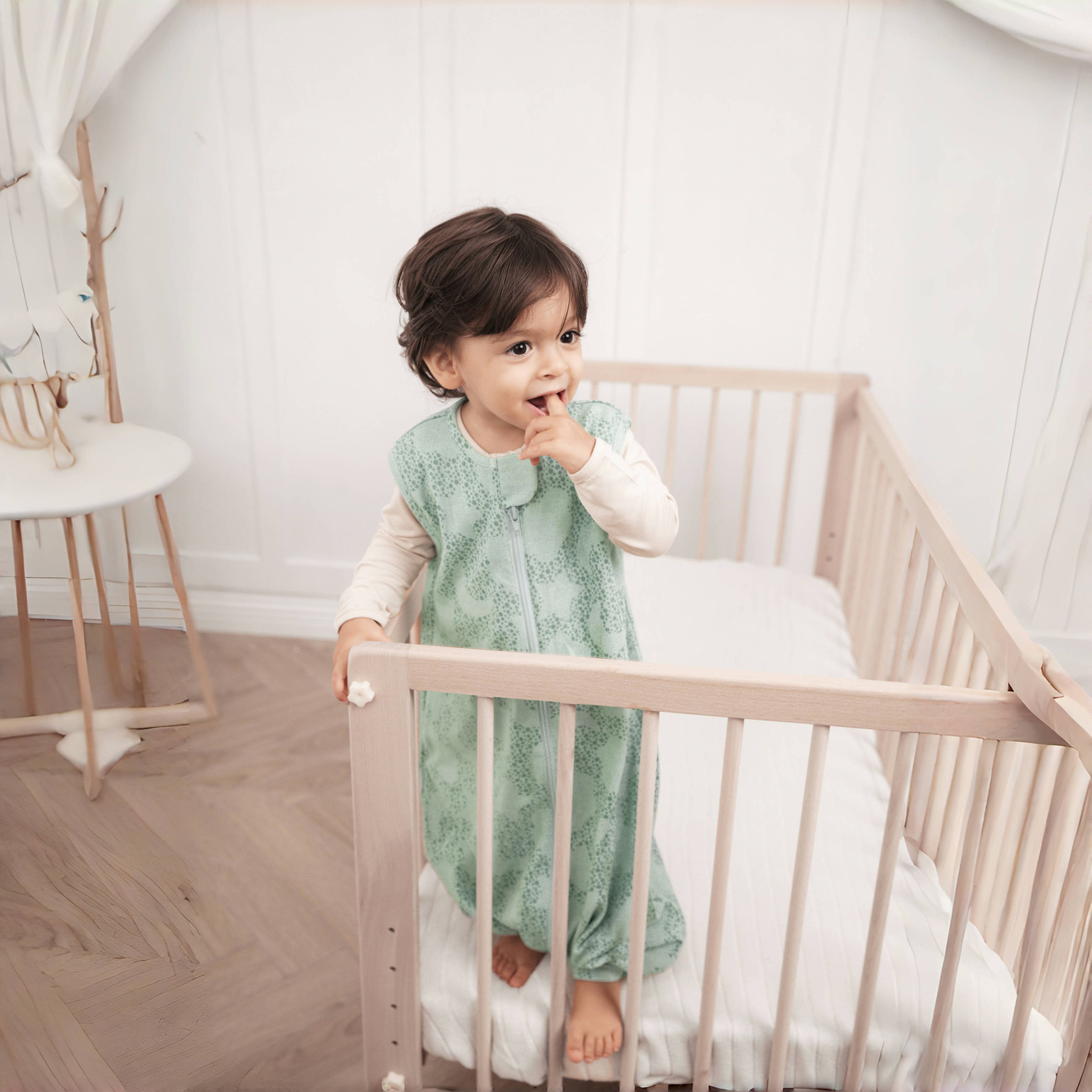 Organic Cotton & Camel Wool Sleeveless Walker Sleep Sack 1.0 TOG - Mint Sky