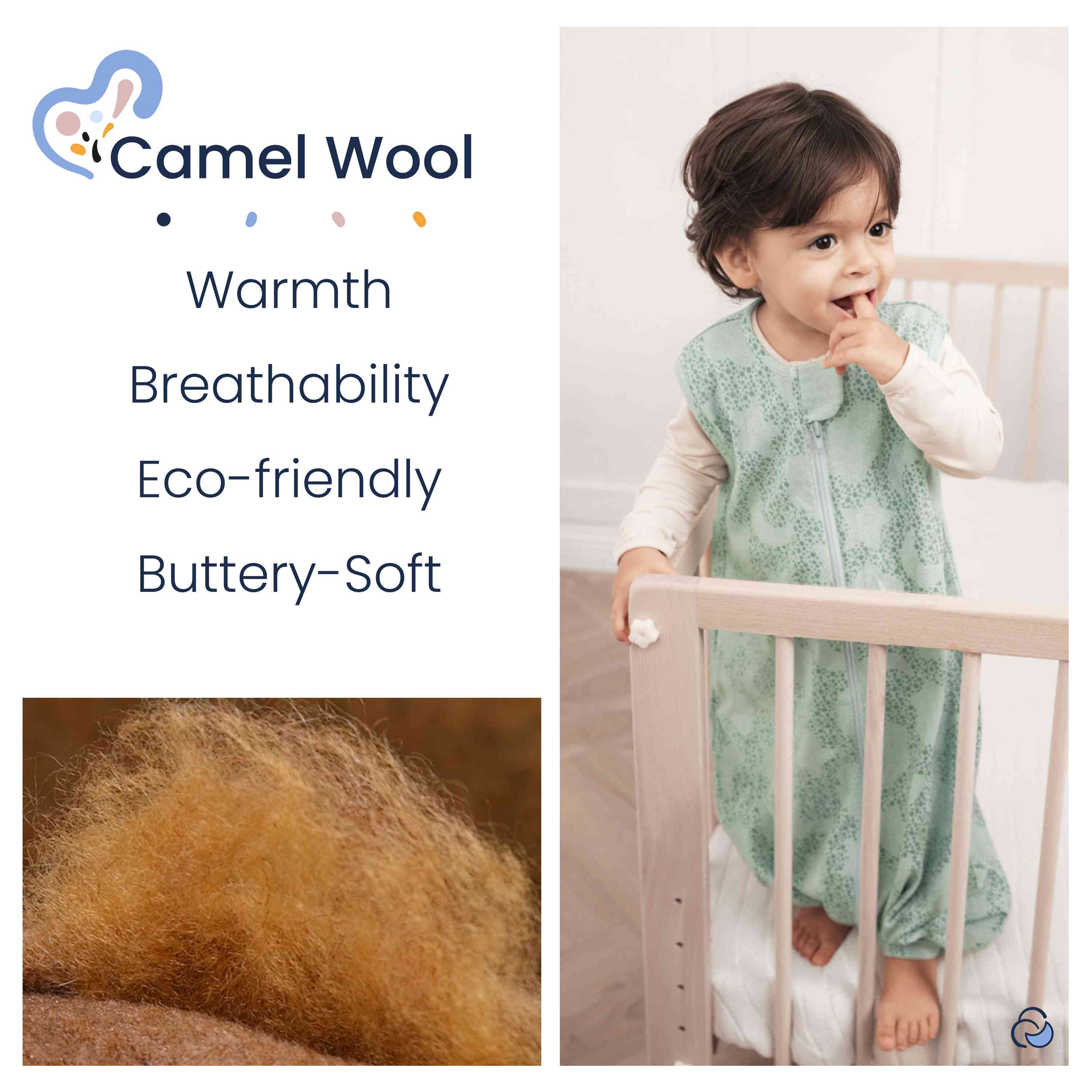 All Season Sleeveless Sleep Sack Walker 1.0 TOG - Organic Cotton & Camel Wool - Mint Sky