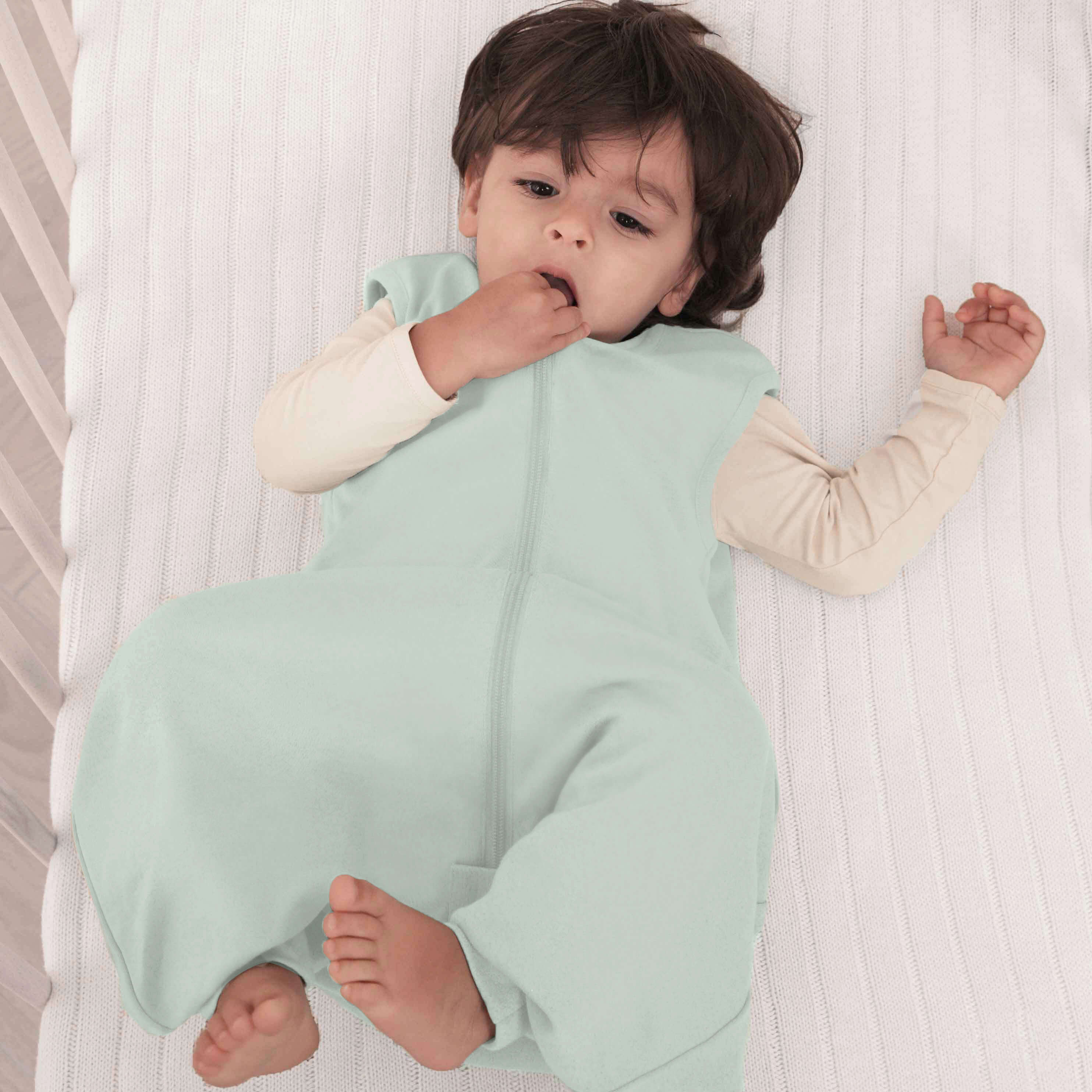 Organic Cotton & Camel Wool Sleeveless Walker Sleep Sack 1.0 TOG - Pea Green