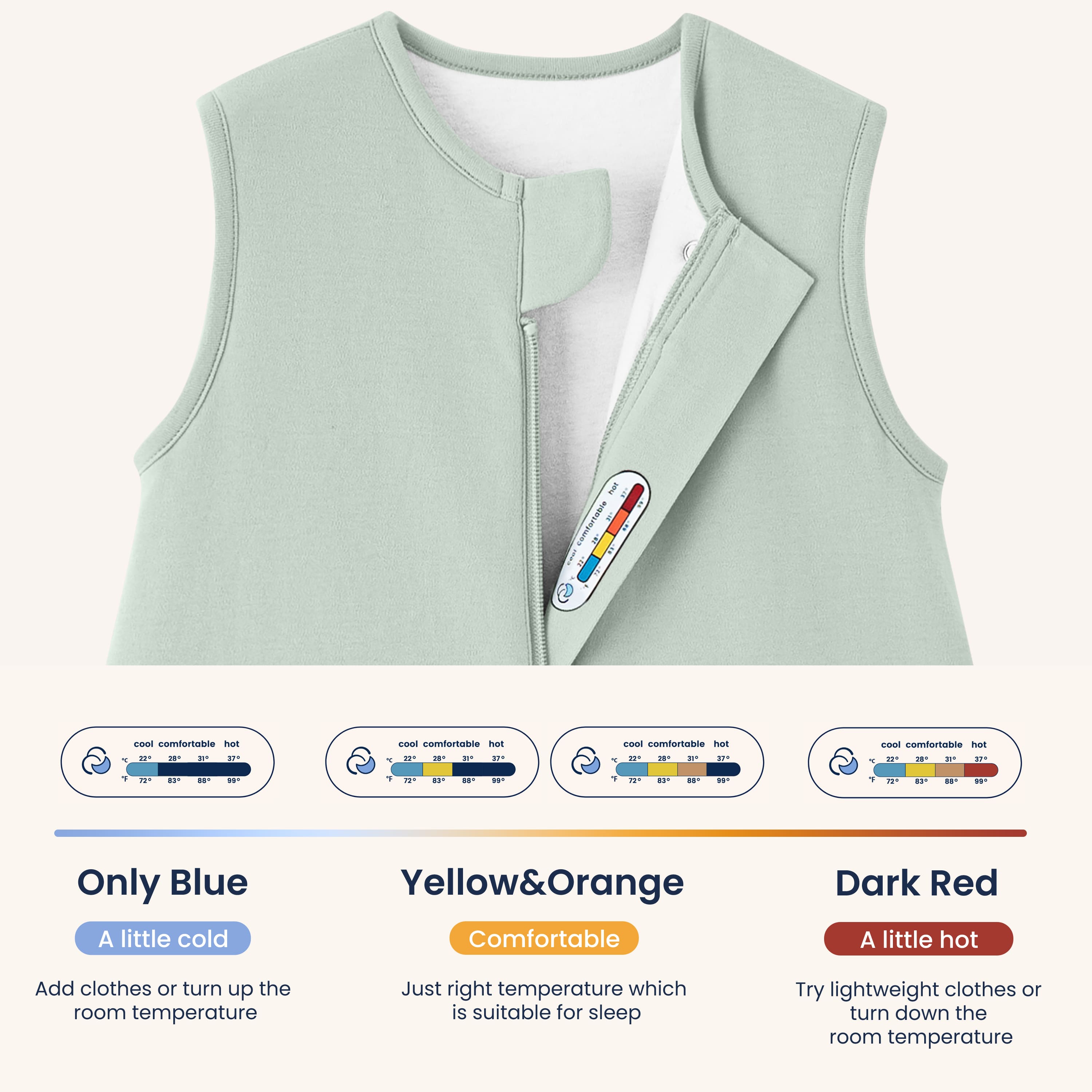 All Season Sleeveless Sleep Sack Walker 1.0 TOG - Organic Cotton & Camel Wool - Pea Green