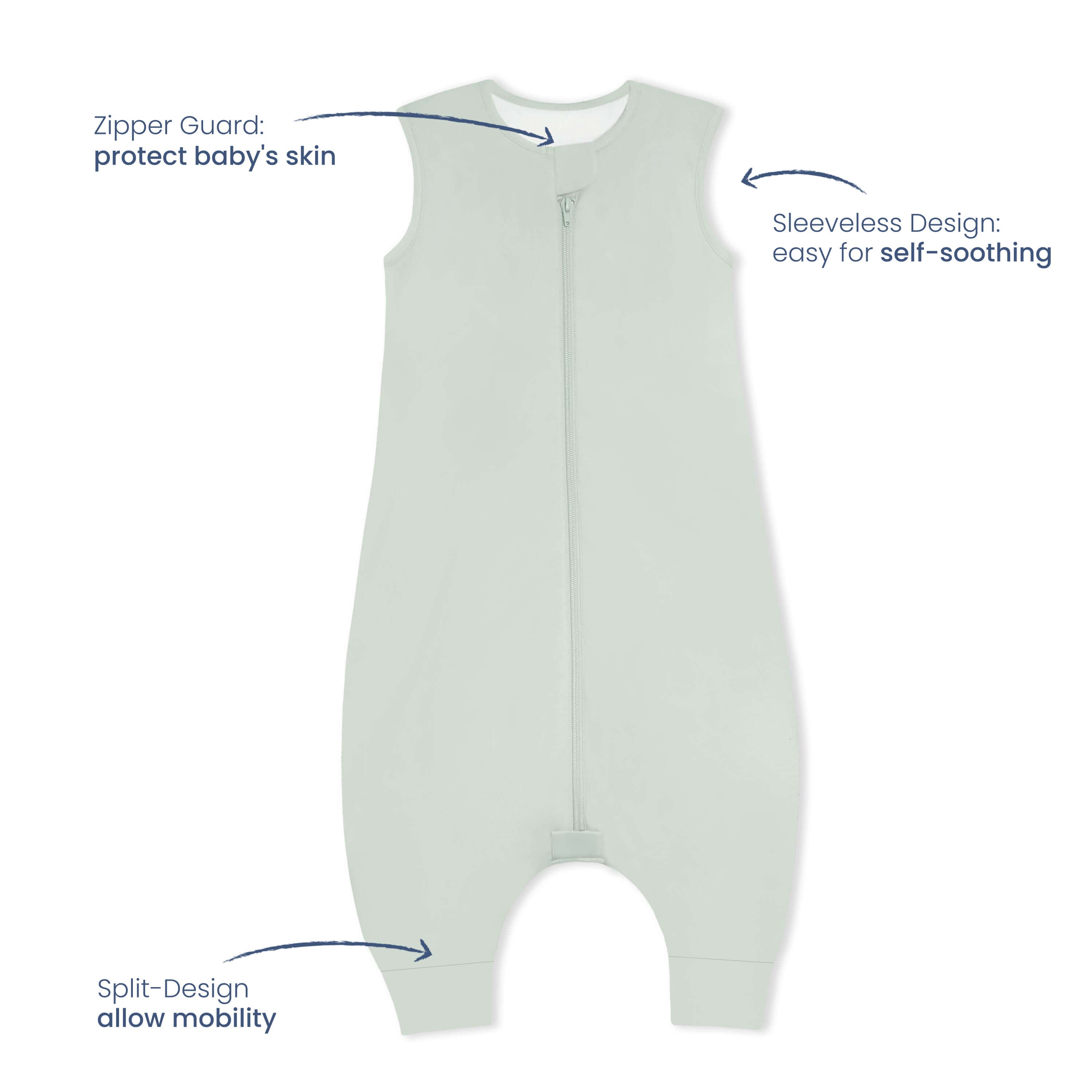 All Season Sleeveless Sleep Sack Walker 1.0 TOG - Organic Cotton & Camel Wool - Pea Green