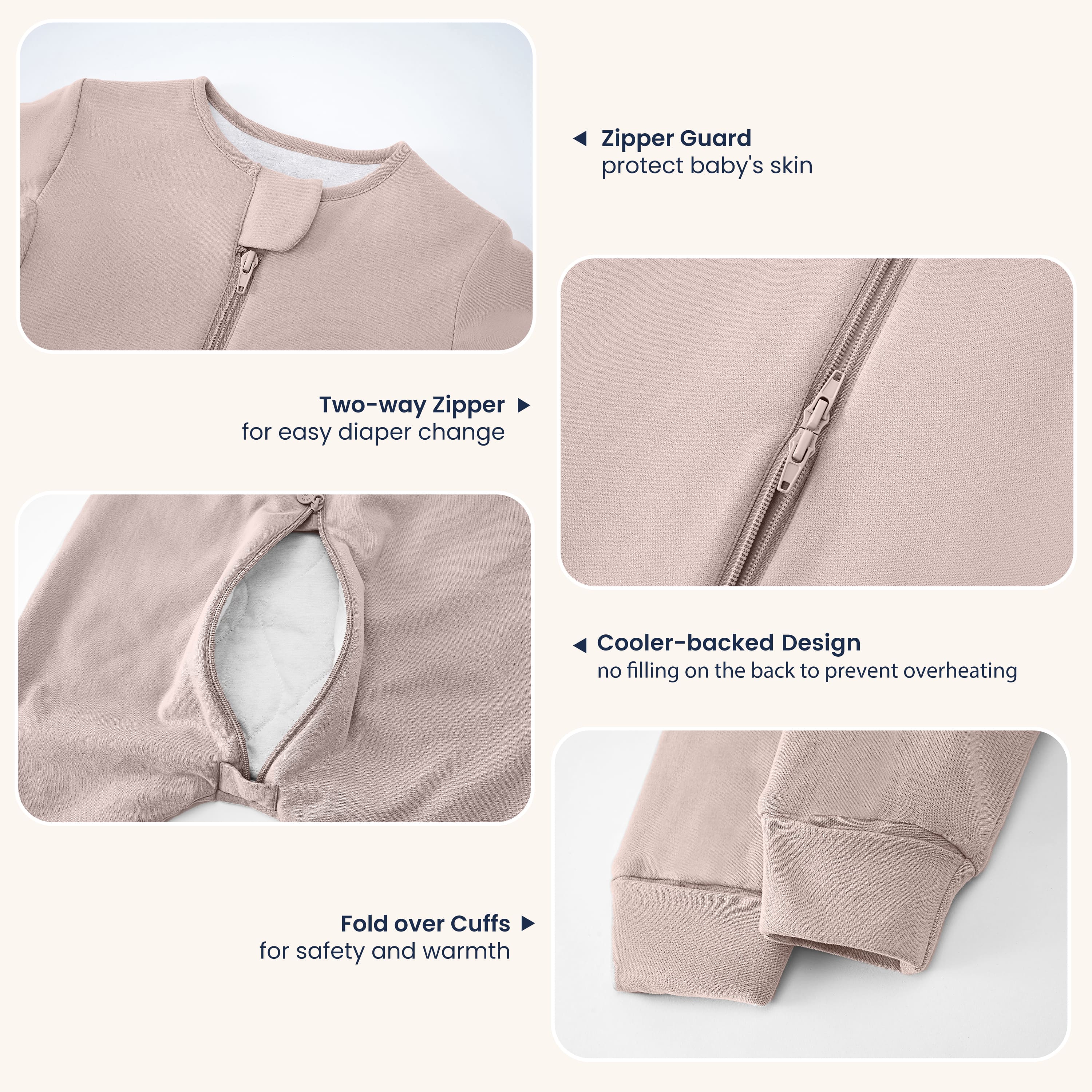 Warm Long Sleeve Sleep Sack Walker 2.5 TOG - Organic Cotton & Camel Wool - Dusty Pink