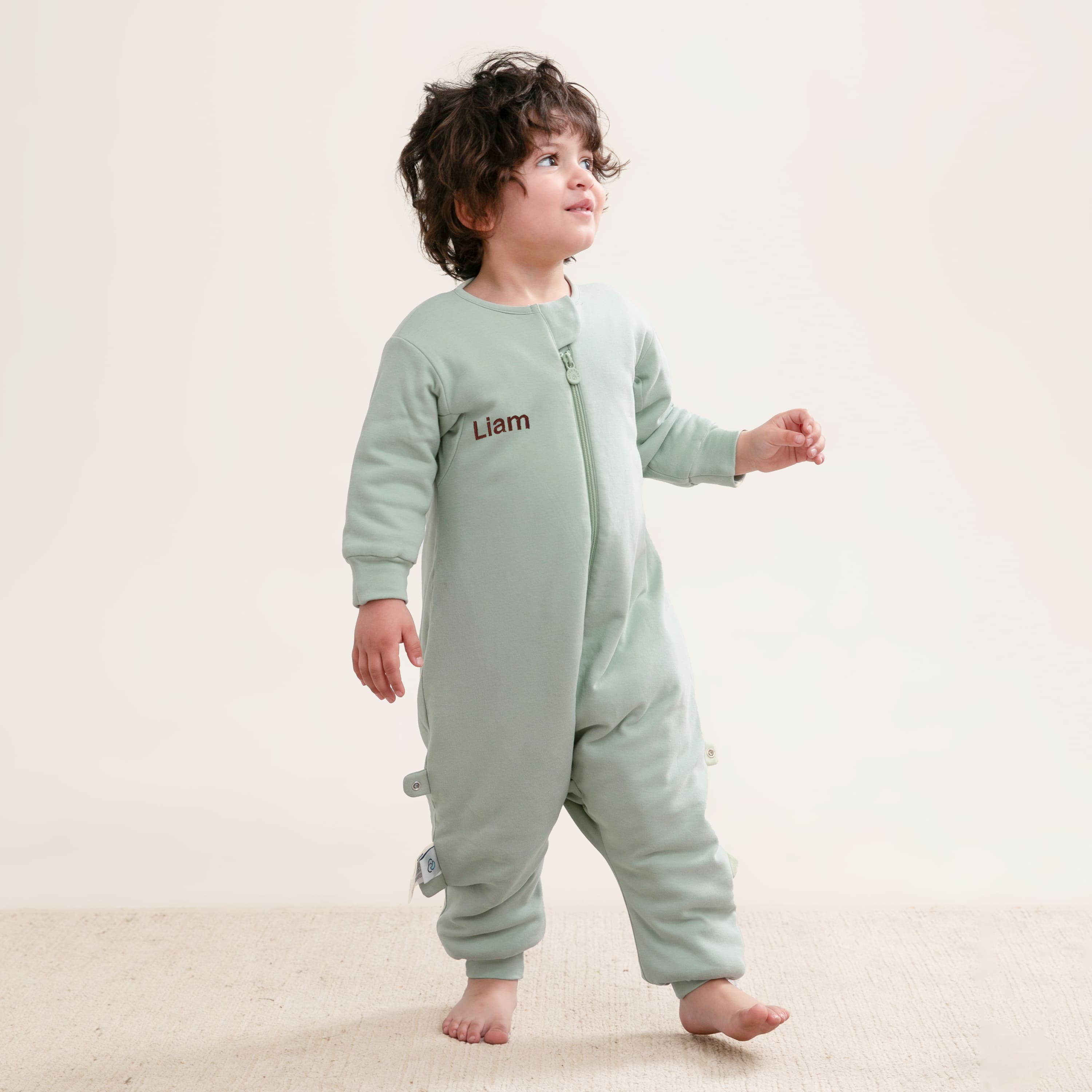 Warm Long Sleeve Sleep Sack Walker 2.5 TOG - Organic Cotton & Camel Wool - Pea Green - boy image