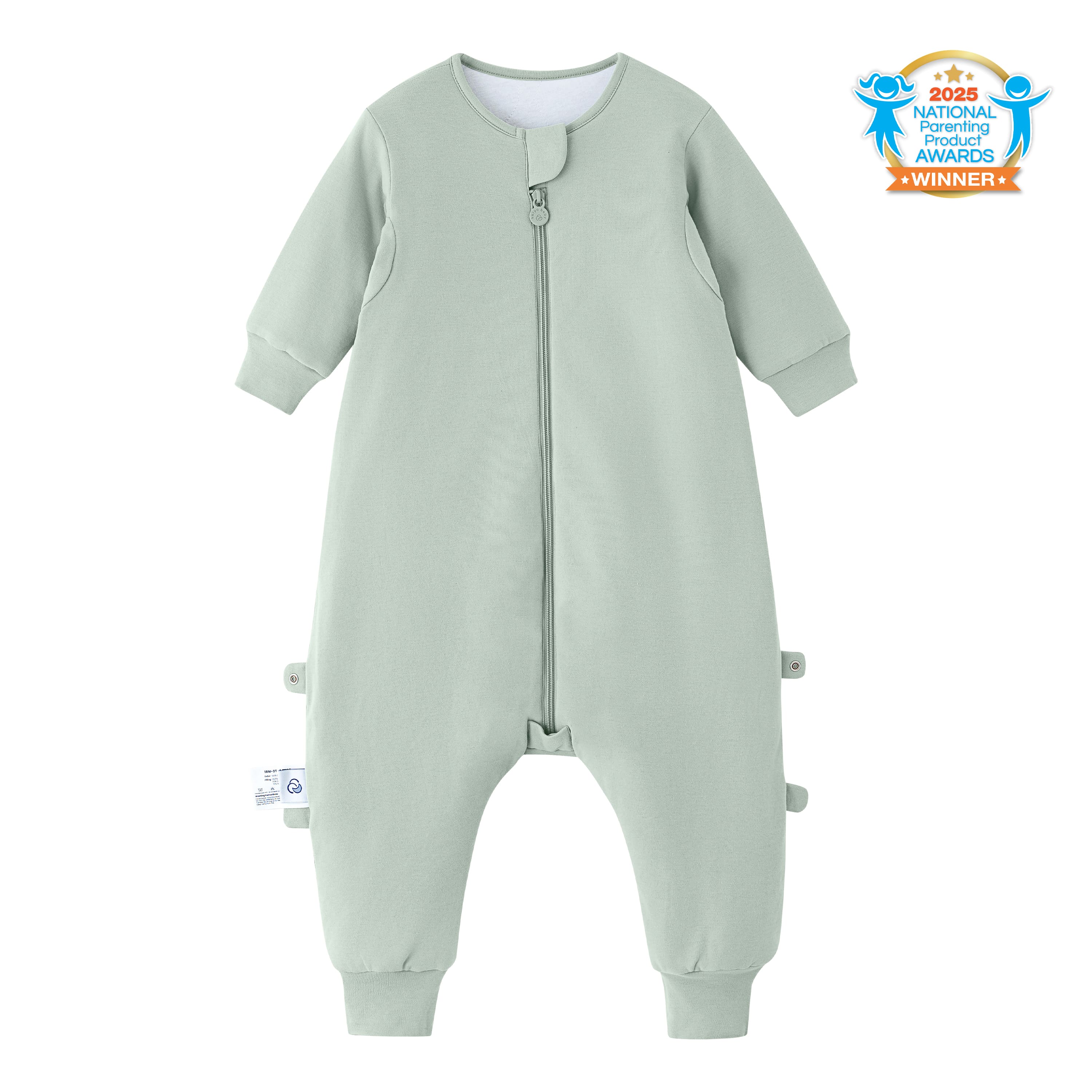 Warm Long Sleeve Sleep Sack Walker 2.5 TOG - Organic Cotton & Camel Wool - Pea Green