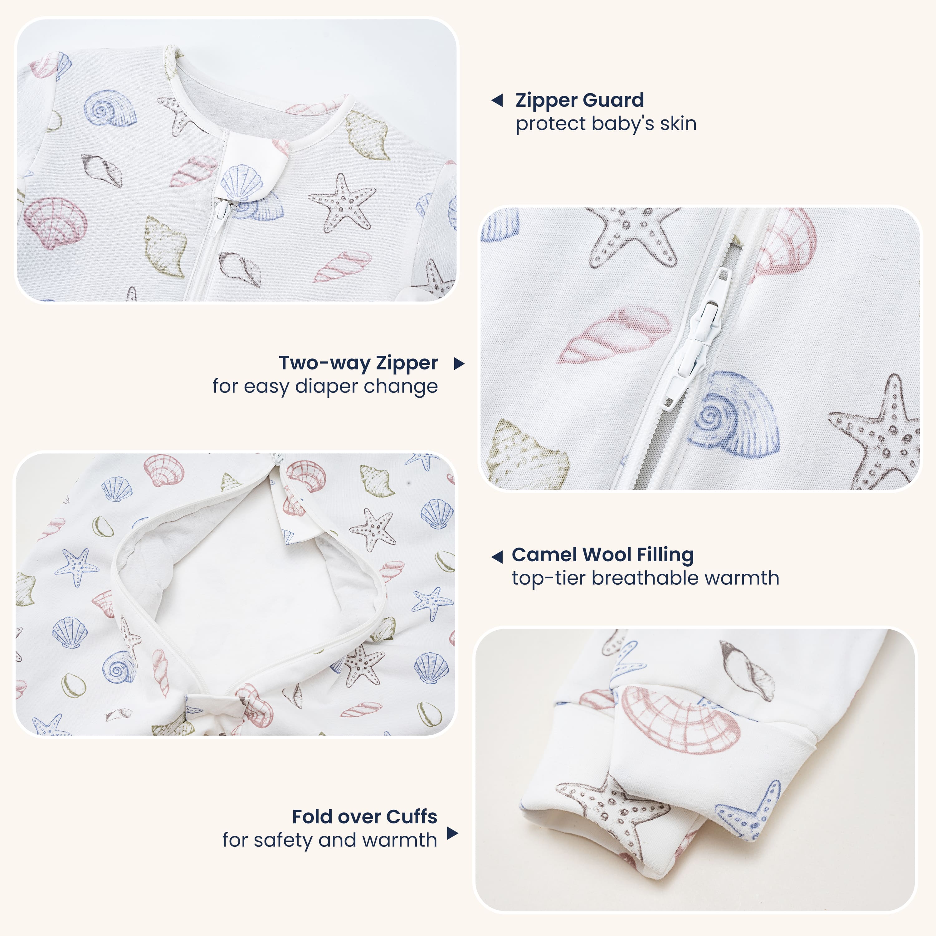 Warm Long Sleeve Sleep Sack Walker 2.5 TOG - Organic Cotton & Camel Wool - Shell