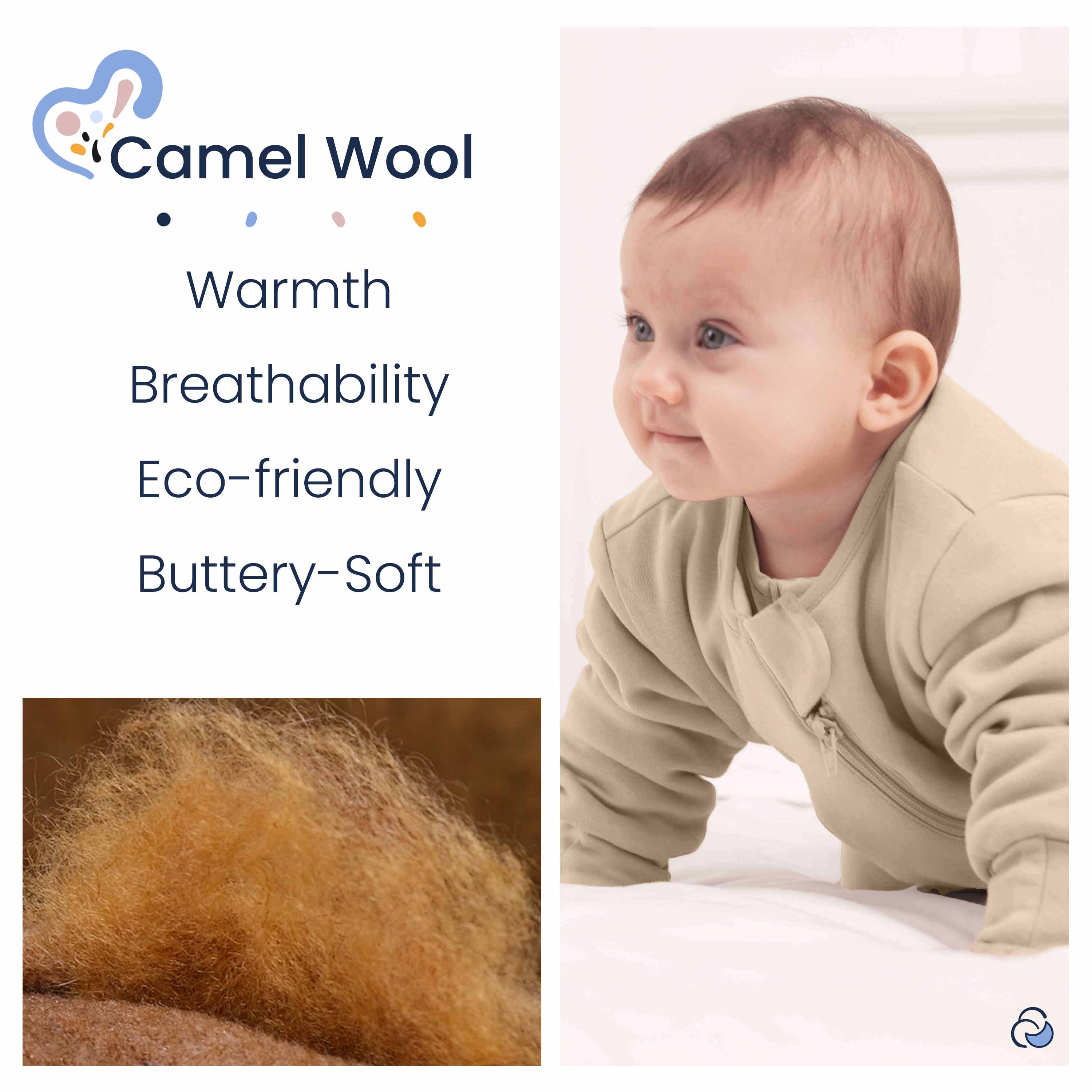 Warm Long Sleeve Sleep Sack 2.5 TOG - Organic Cotton & Camel Wool - Beige