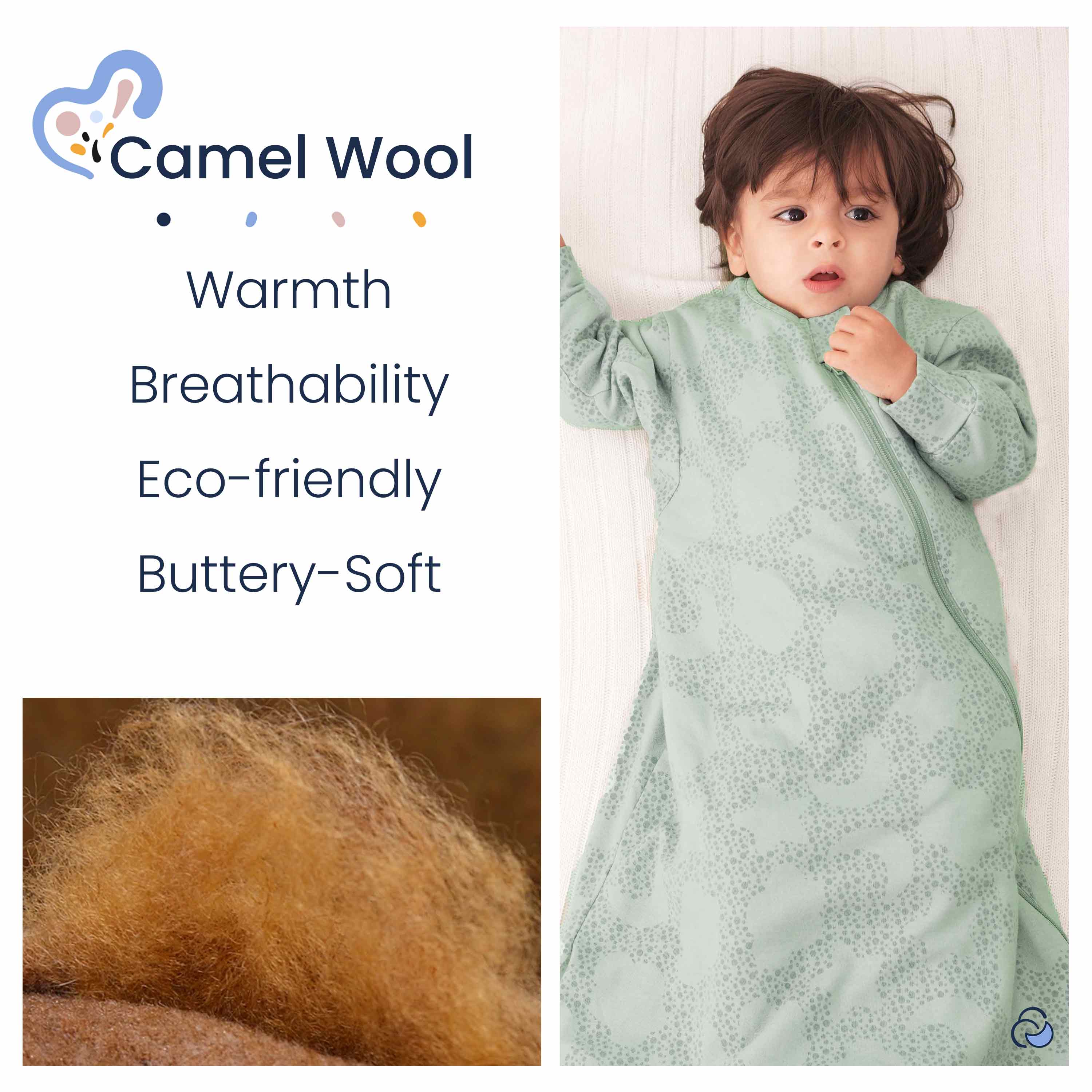 Warm Long Sleeve Sleep Sack 2.5 TOG - Organic Cotton & Camel Wool - Mint Sky
