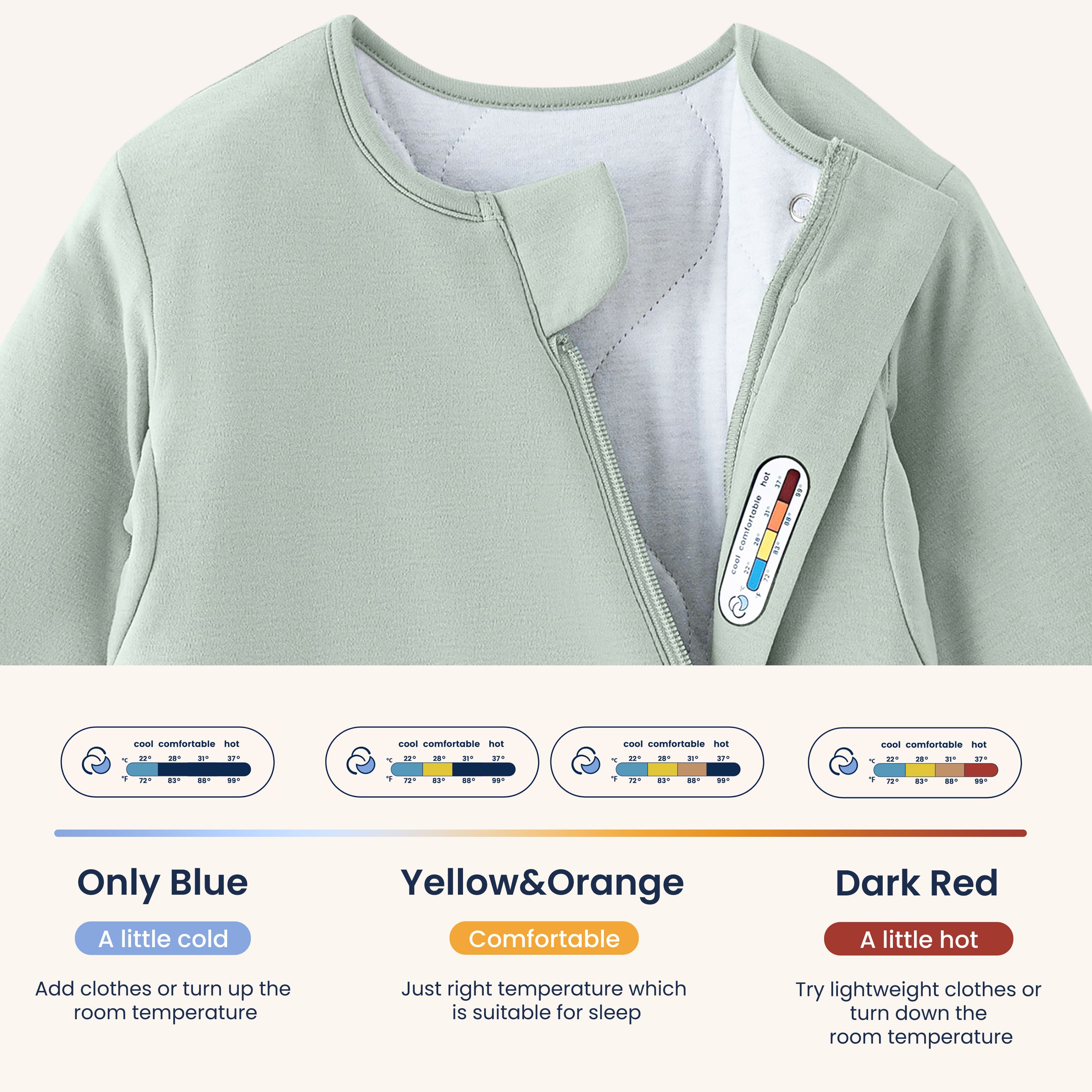 Winter Long Sleeve Sleep Sack 3.5 TOG - Organic Cotton & Camel Wool - Pea Green - sticker