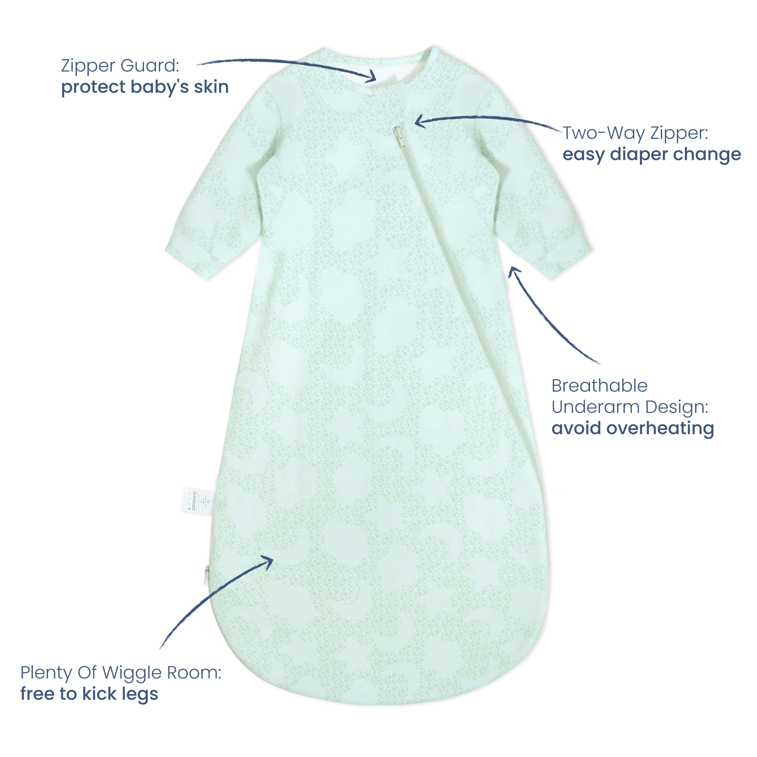 Warm Long Sleeve Sleep Sack 2.5 TOG - Organic Cotton & Camel Wool - Mint Sky