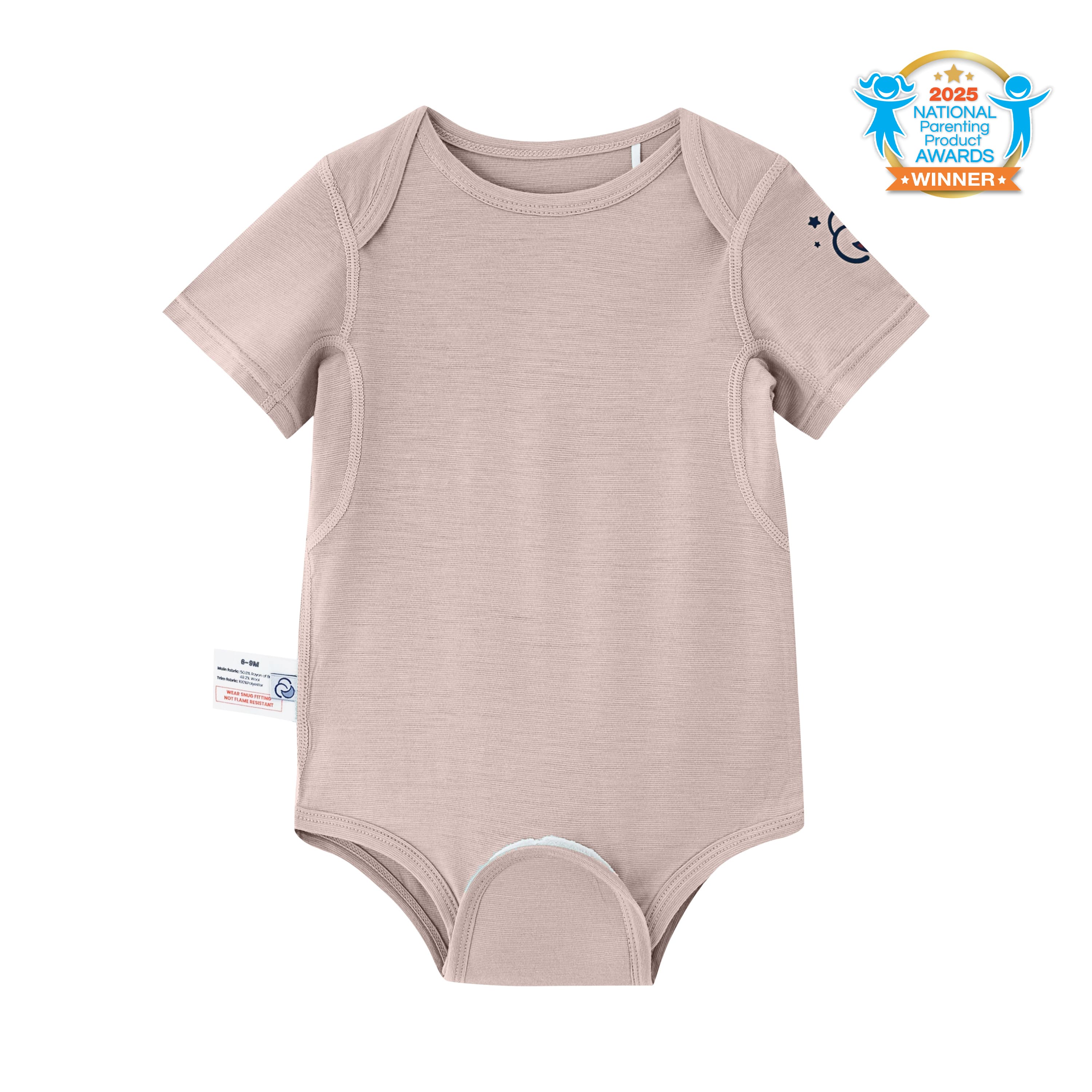 ClimaCuddle Baby Bodysuit Short Sleeve - Merino Wool & Rayon Bamboo - Dusty Pink
