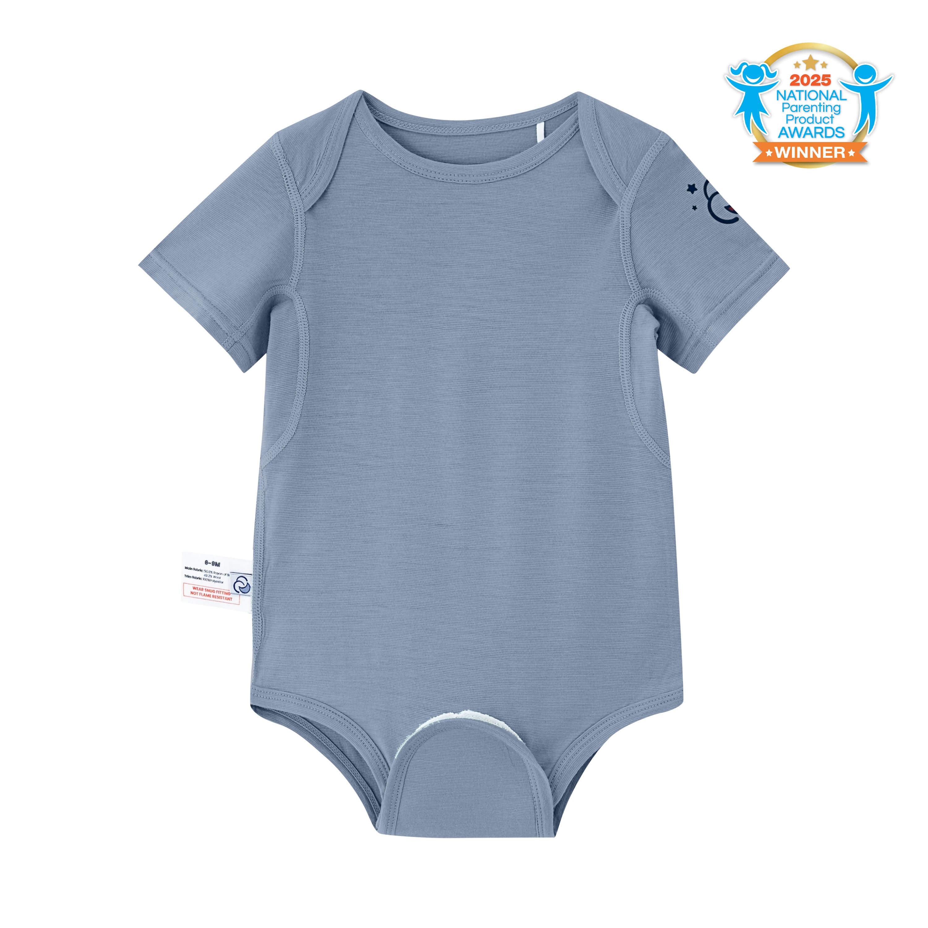 ClimaCuddle Baby Bodysuit Short Sleeve - Merino Wool & Rayon Bamboo - Misty Blue