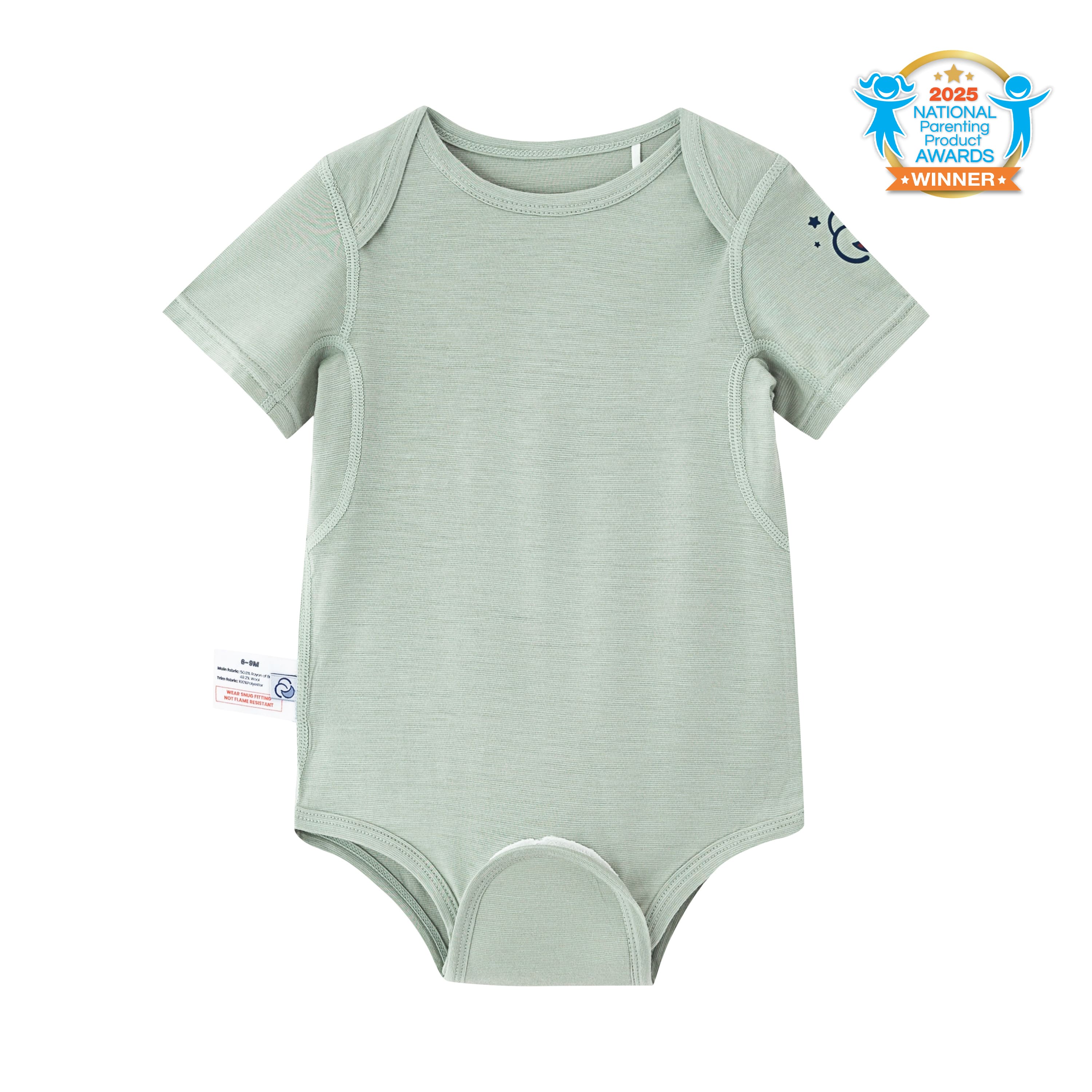 ClimaCuddle Baby Bodysuit Short Sleeve - Merino Wool & Rayon Bamboo - Pea Green