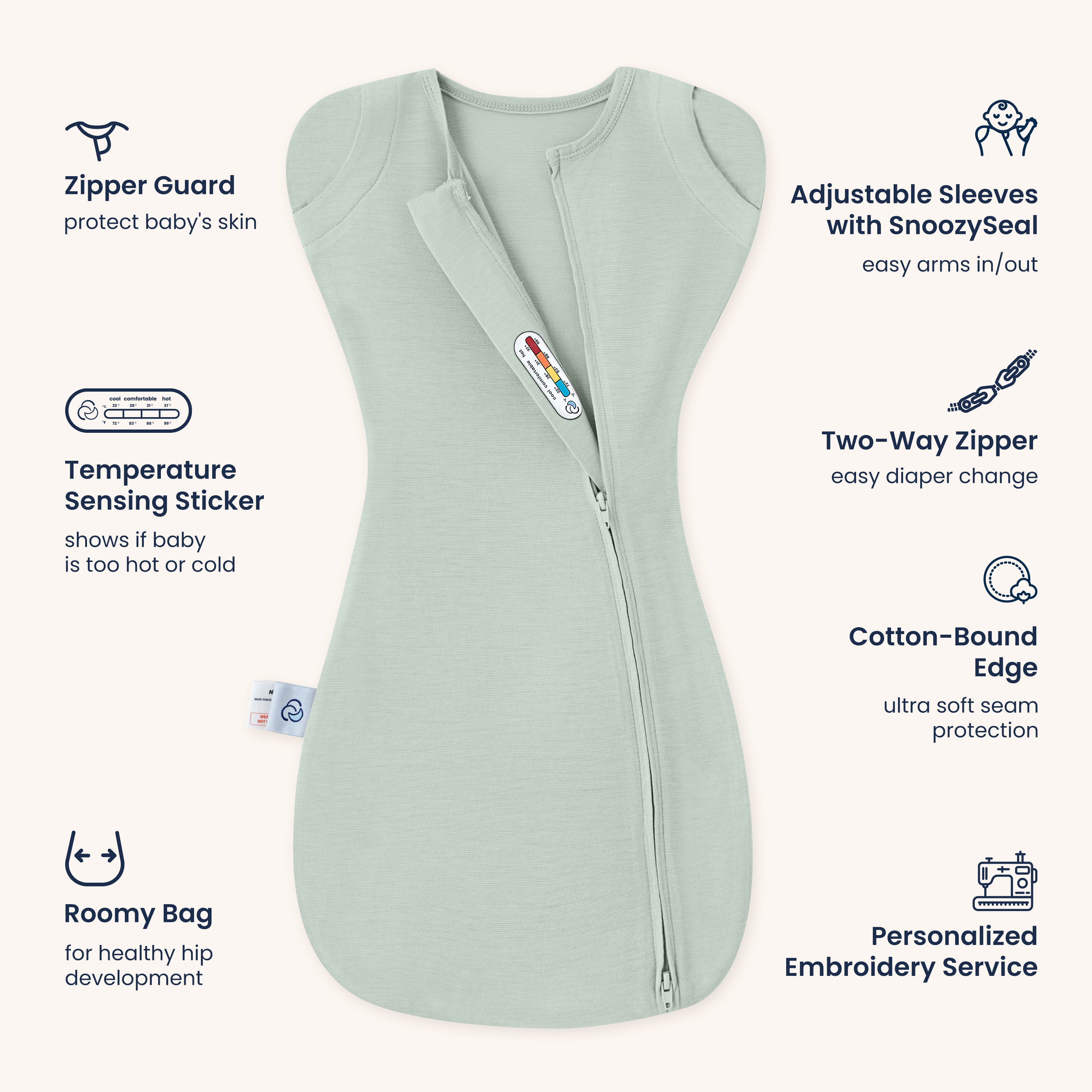 ClimaCuddle™ Swaddle 2-in-1 0.5 TOG - Merino Wool & Rayon Bamboo - Pea Green