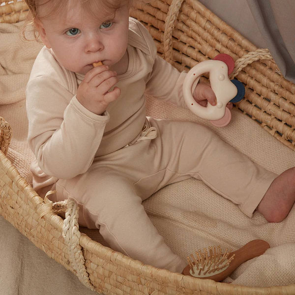 Organic Cotton Long Sleeves Snap Bodysuit +Drawstring Comfy Jogger Lightning Pants Khaki
