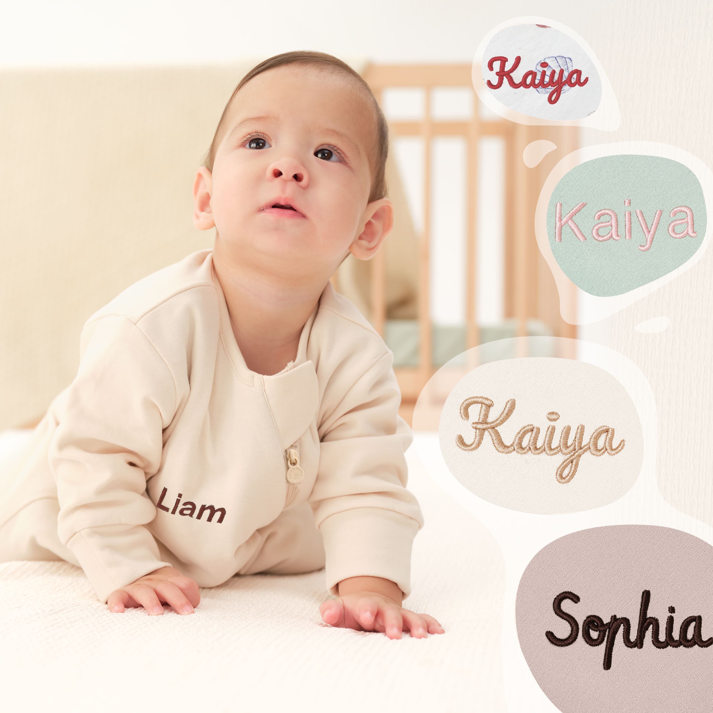 All Season Long Sleeve Sleep Sack 1.0 TOG - Organic Cotton & Camel Wool - Cream - Embroidery