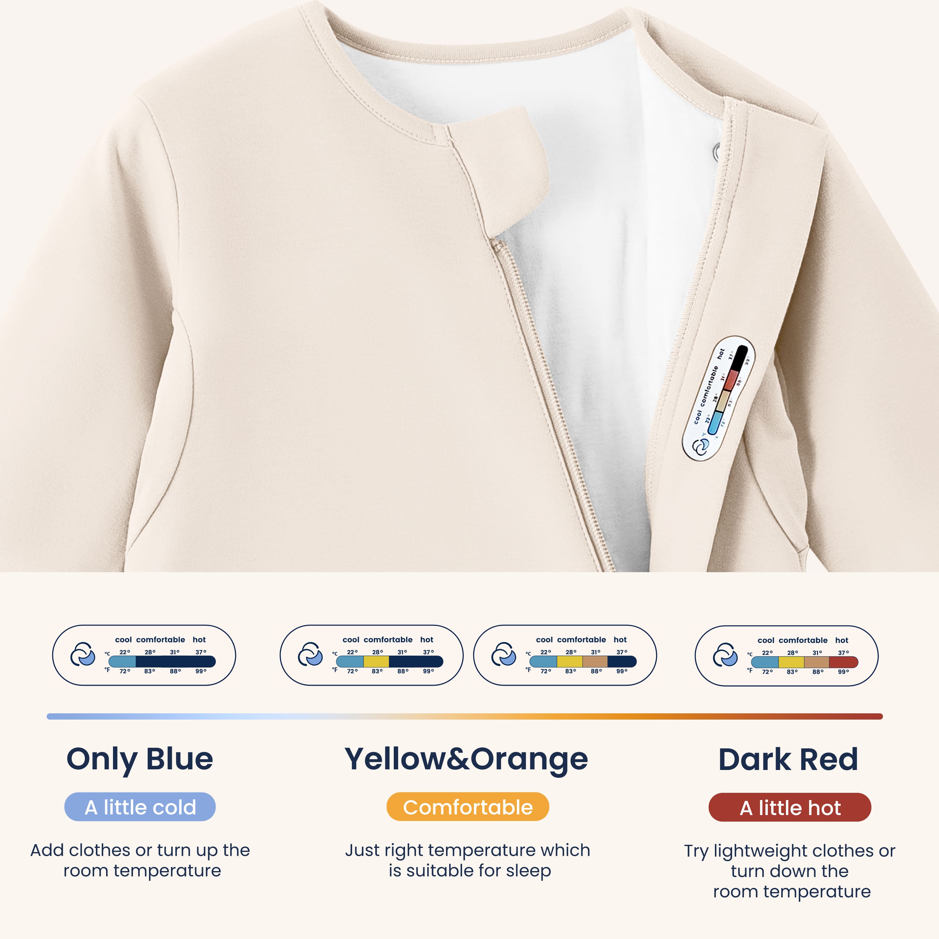 All Season Long Sleeve Sleep Sack 1.0 TOG - Organic Cotton & Camel Wool - Cream - Sticker