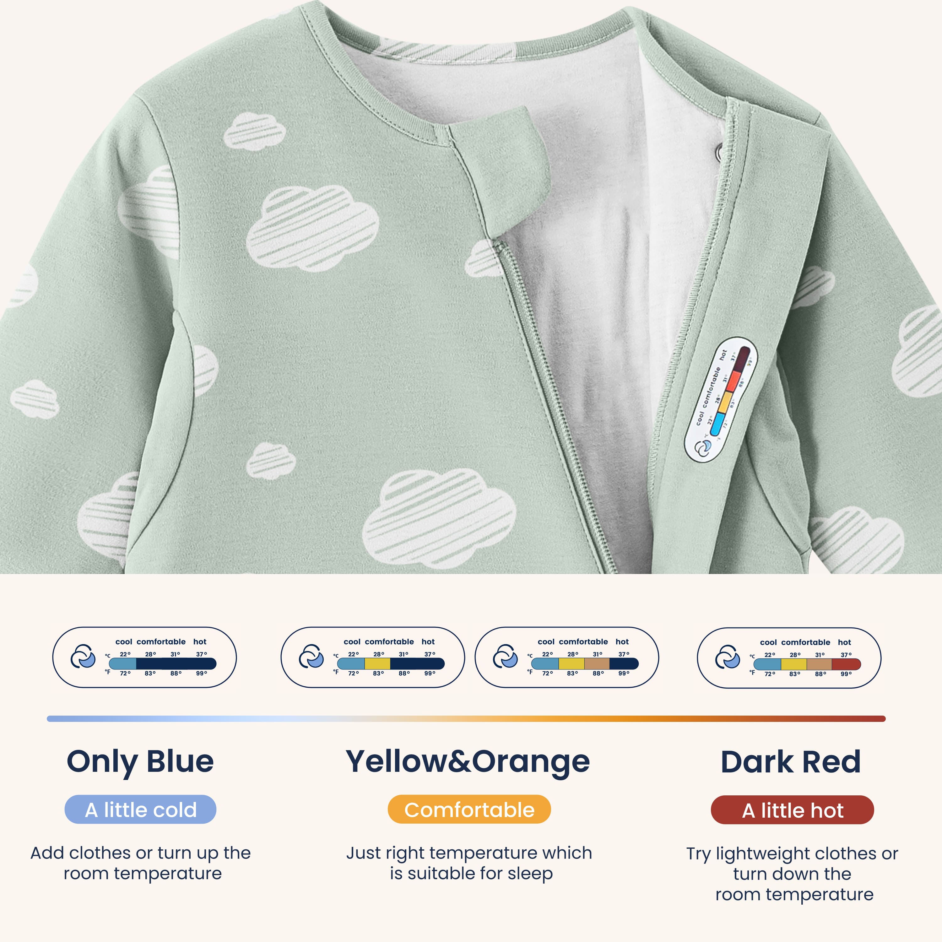 All Season Long Sleeve Sleep Sack 1.0 TOG - Organic Cotton & Camel Wool - Green Sky - Sticker