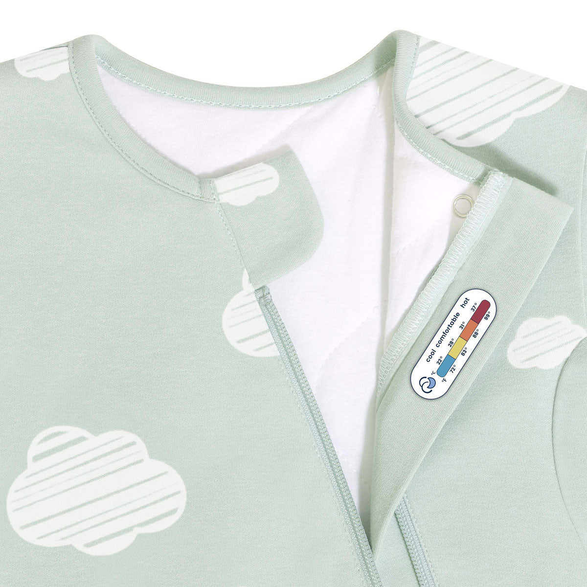 Organic Cotton & Camel Wool Long Sleeve Sleeping Bag 1.0 TOG - Green Sky