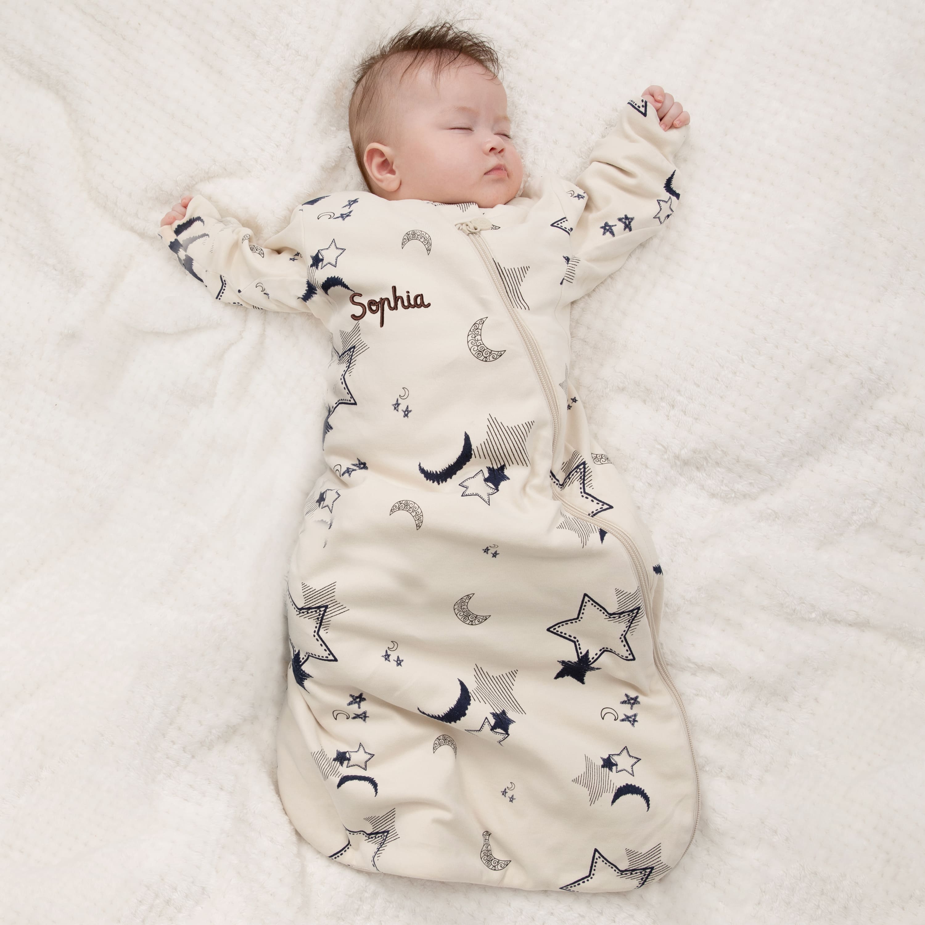 All Season Long Sleeve Sleep Sack 1.0 TOG - Organic Cotton & Camel Wool - Moonlit boy image