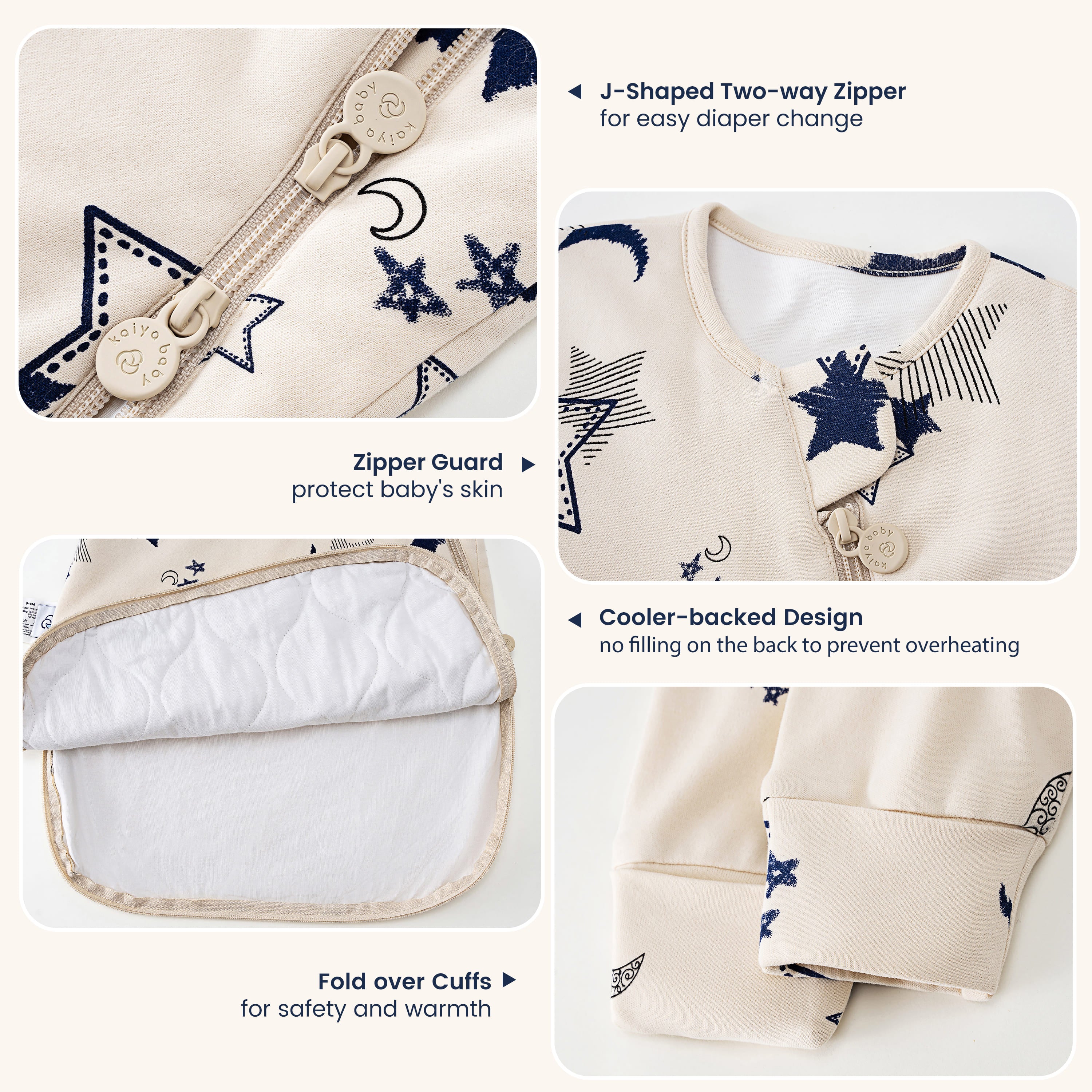 All Season Long Sleeve Sleep Sack 1.0 TOG - Organic Cotton & Camel Wool - Moonlit