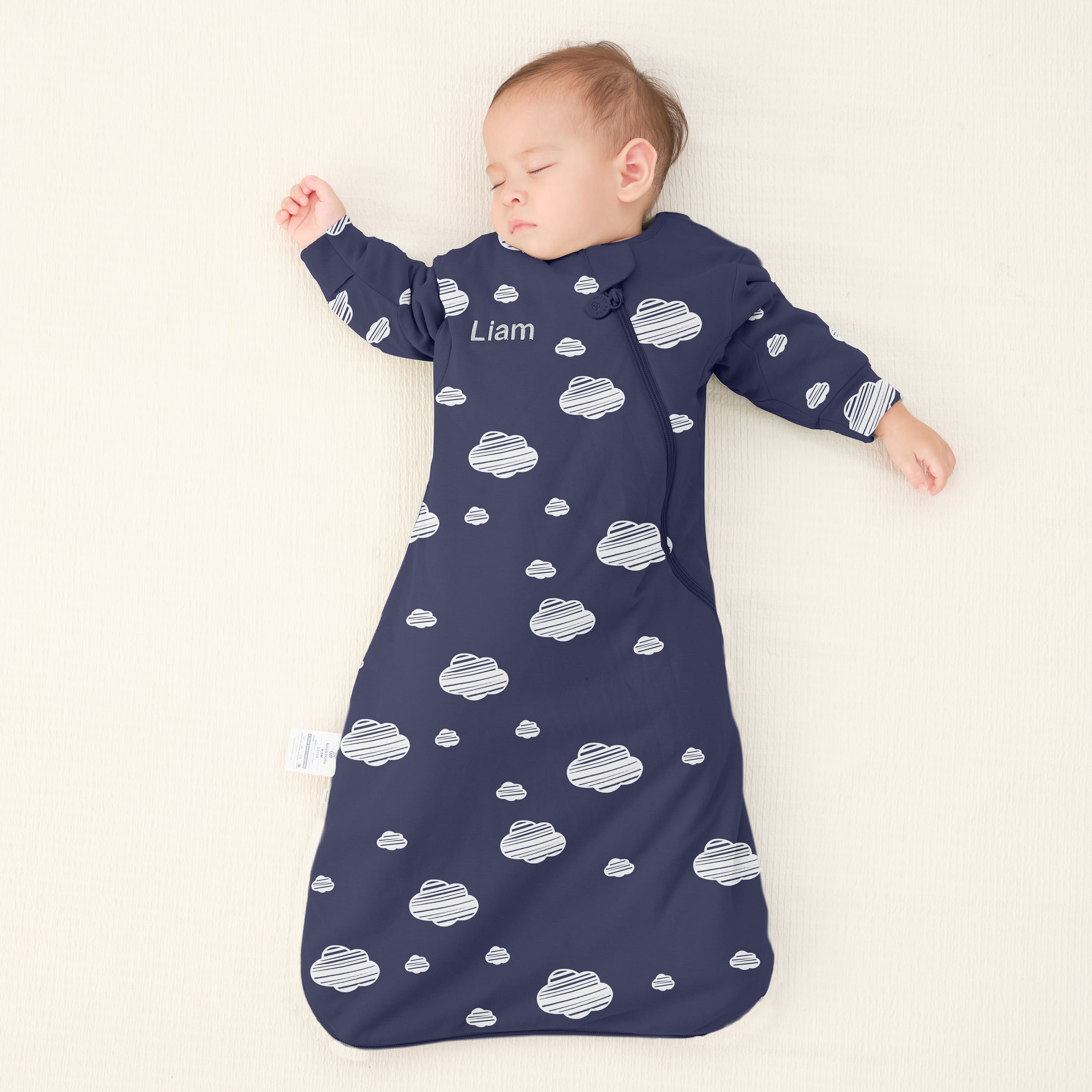 All Season Long Sleeve Sleep Sack 1.0 TOG - Organic Cotton & Camel Wool - Navy Sky Boy Image