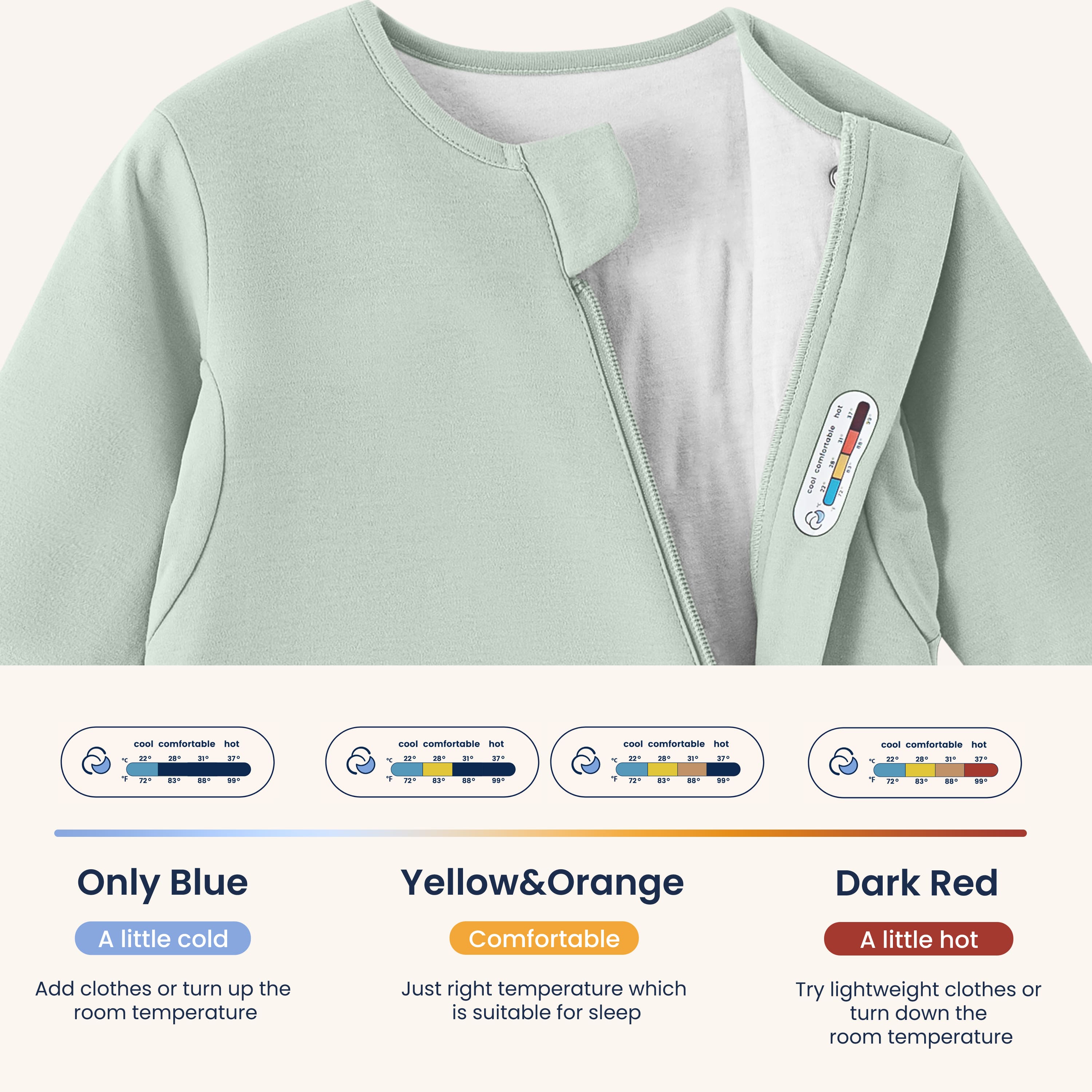 All Season Long Sleeve Sleep Sack 1.0 TOG - Organic Cotton & Camel Wool - Pea Green - Sticker