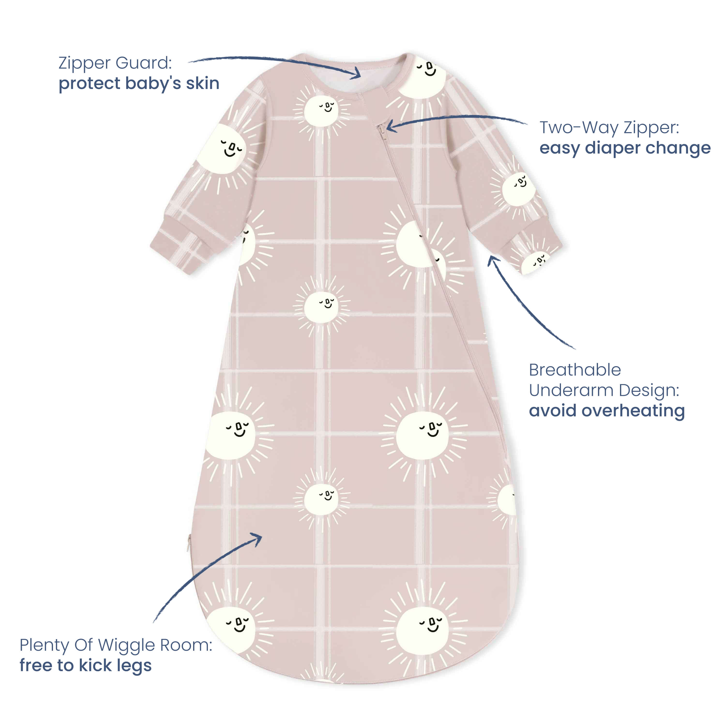 Organic Cotton & Camel Wool Long Sleeve Sleeping Bag 1.0 TOG - Sunshine Tartan