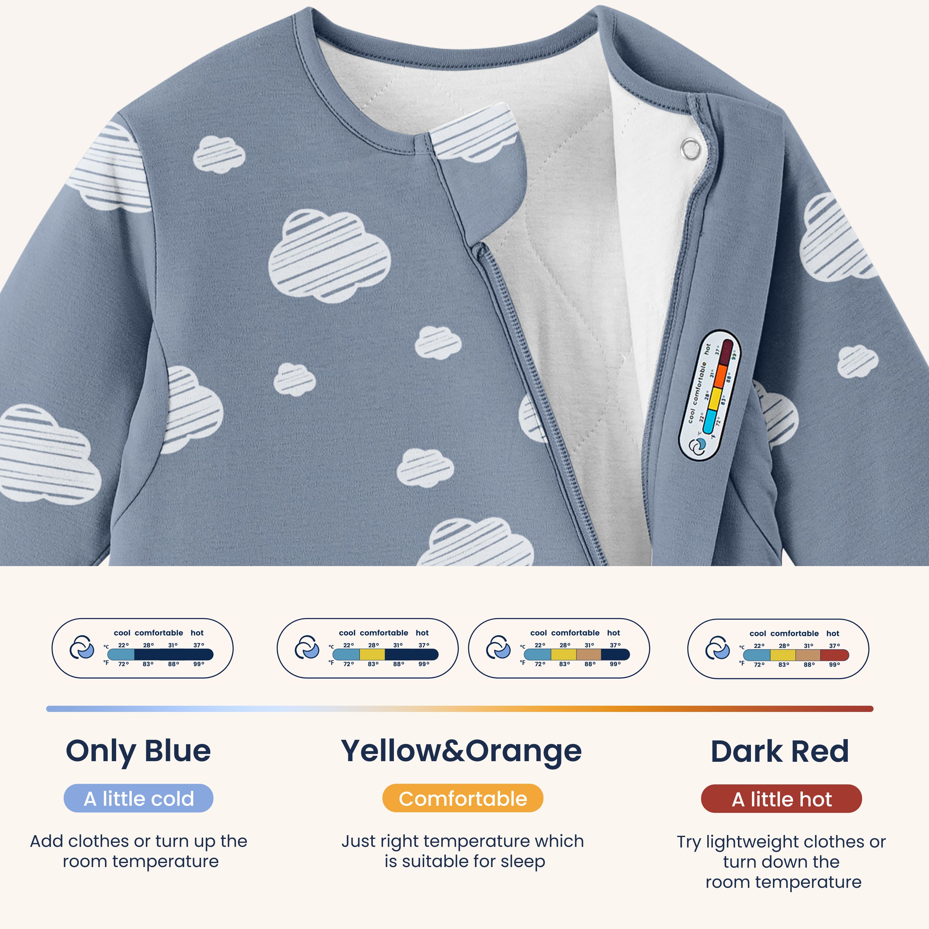 Warm Long Sleeve Sleep Sack 2.5 TOG - Organic Cotton & Camel Wool - Blue Sky - sticker